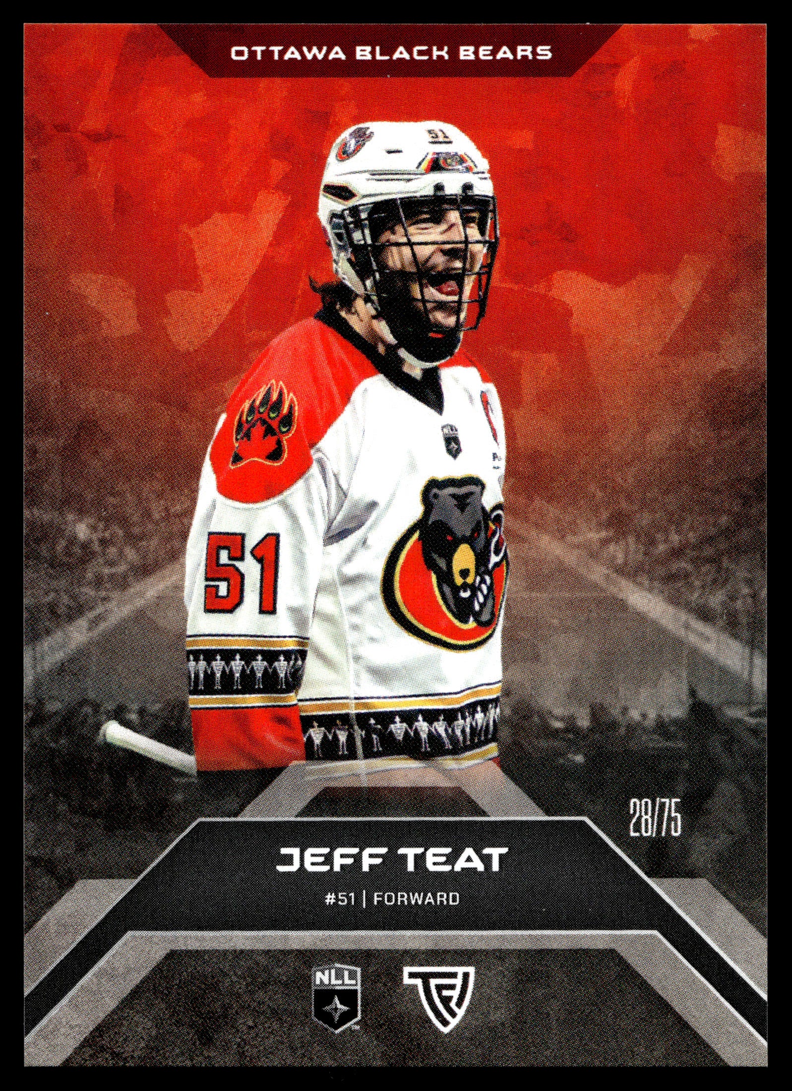 Jeff Teat 2025 TFL Sports NLL Ottawa Black Bears Home Floor 28/75 #106
