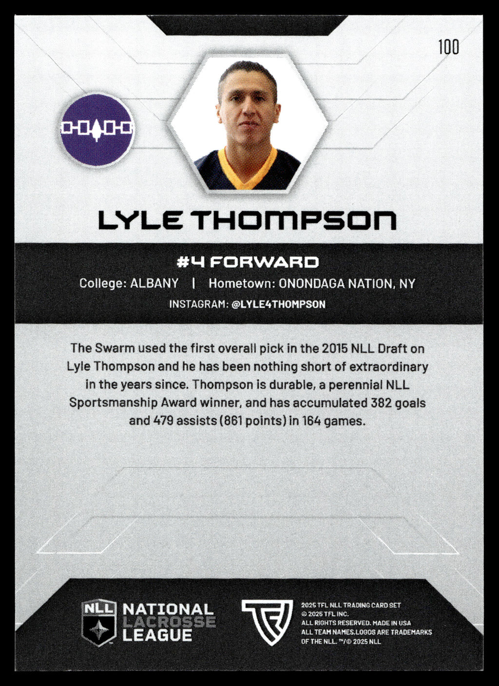 Lyle Thompson 2025 TFL Sports NLL Georgia Swarm Home Floor 43/75 #100