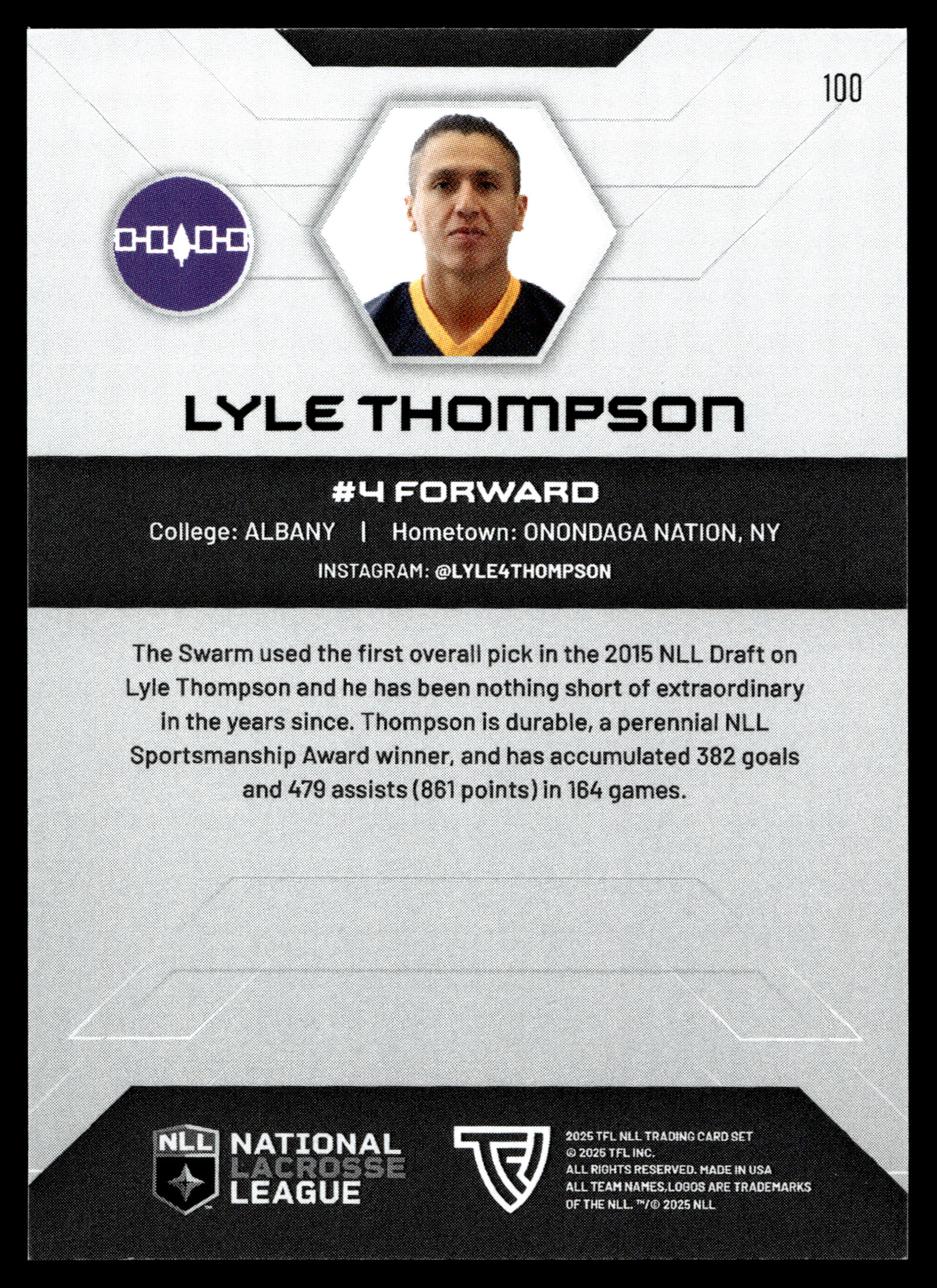Lyle Thompson 2025 TFL Sports NLL Georgia Swarm Home Floor 43/75 #100