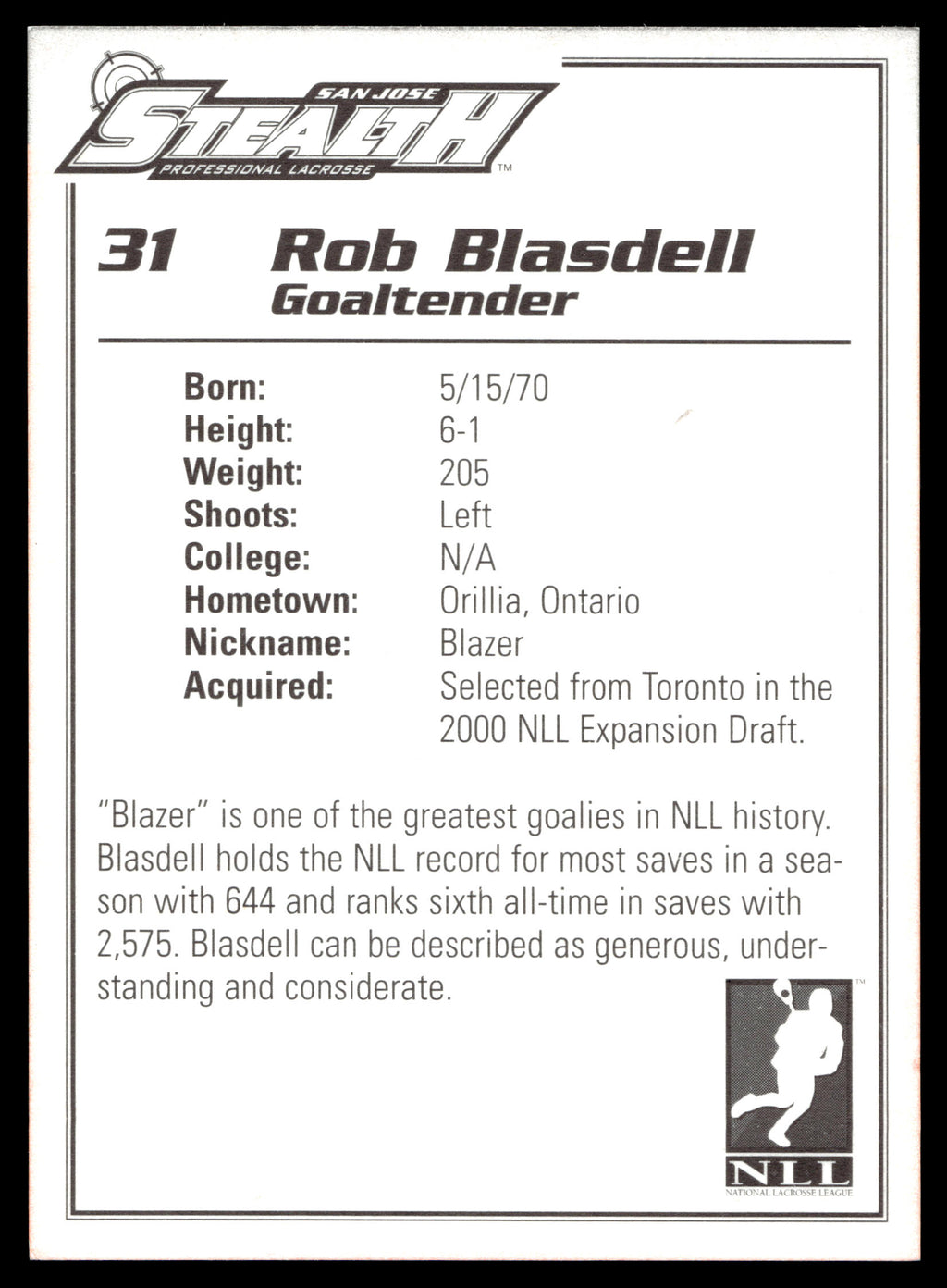 Rob Blasdell 2005 San Jose Stealth San Jose Stealth #31