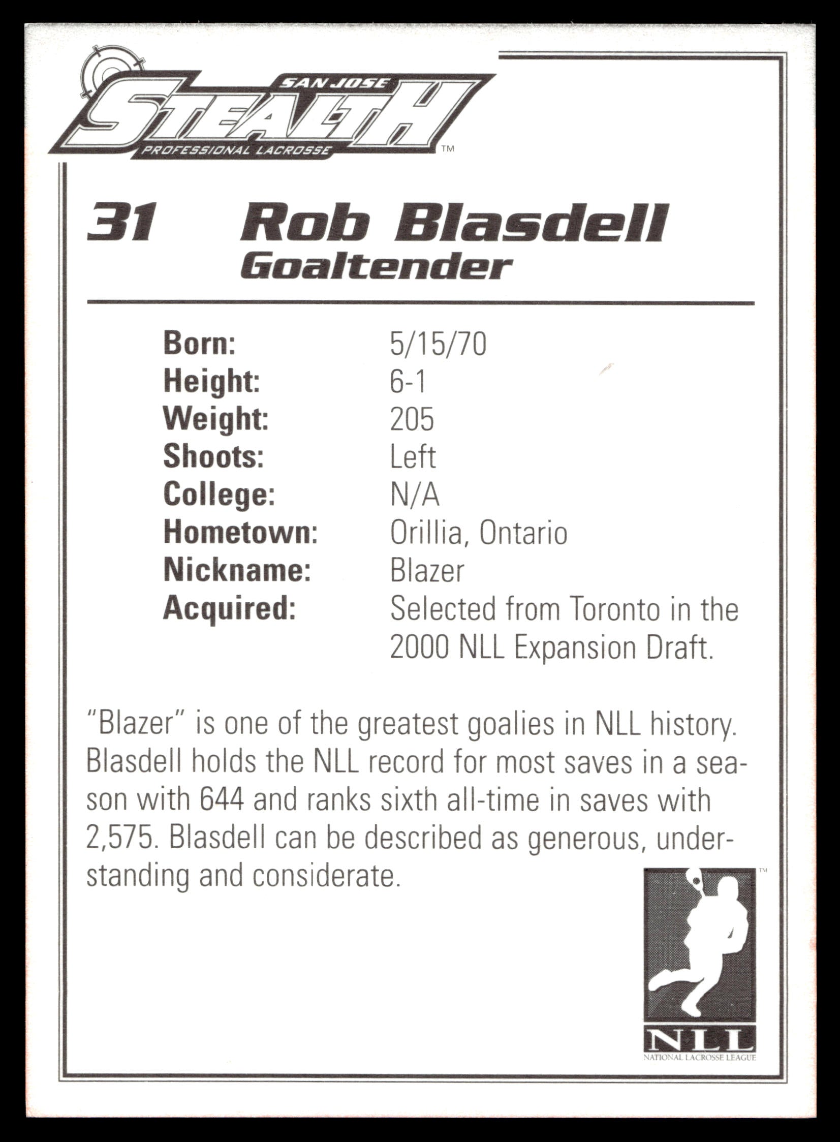 Rob Blasdell 2005 San Jose Stealth San Jose Stealth #31