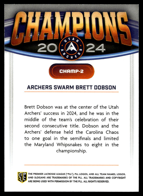 Brett Dobson 2025 PLL Fieldside Utah Archers Champions #CHAMP-2