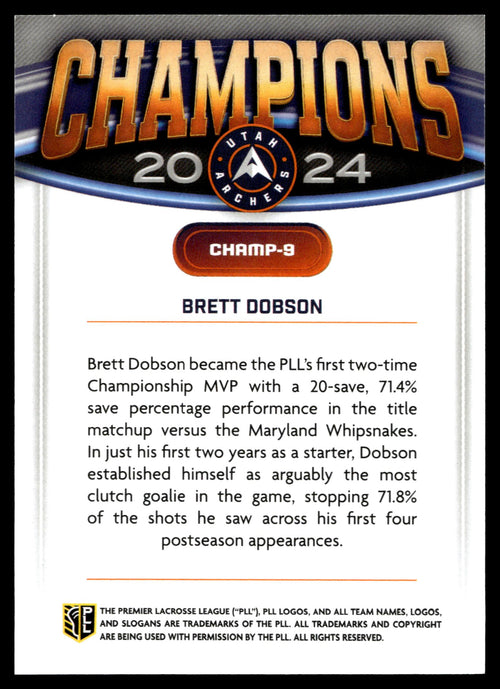 Brett Dobson 2025 PLL Fieldside Utah Archers Champions #CHAMP-9