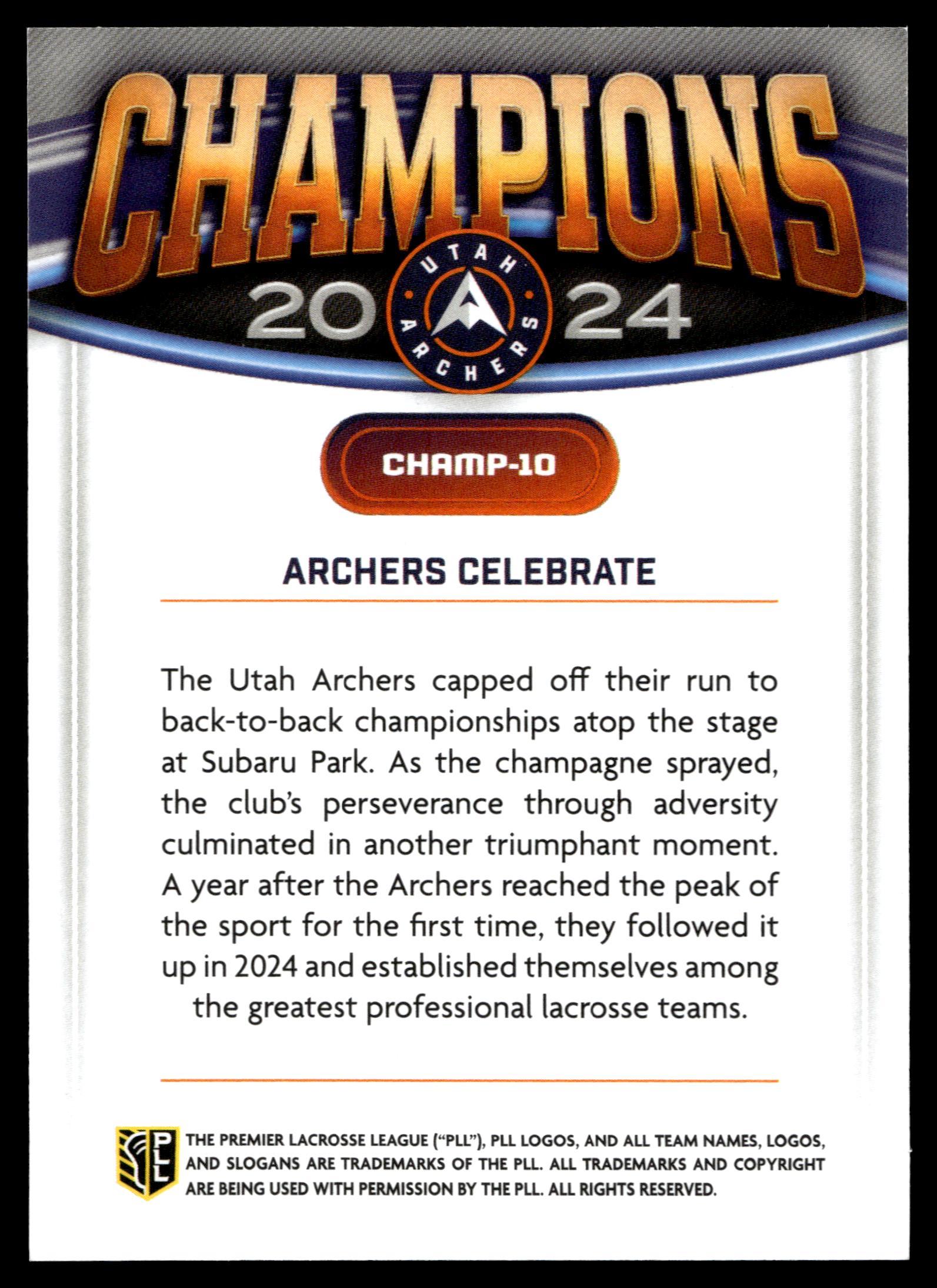 Utah Archers 2025 PLL Fieldside Utah Archers Champions #CHAMP-10