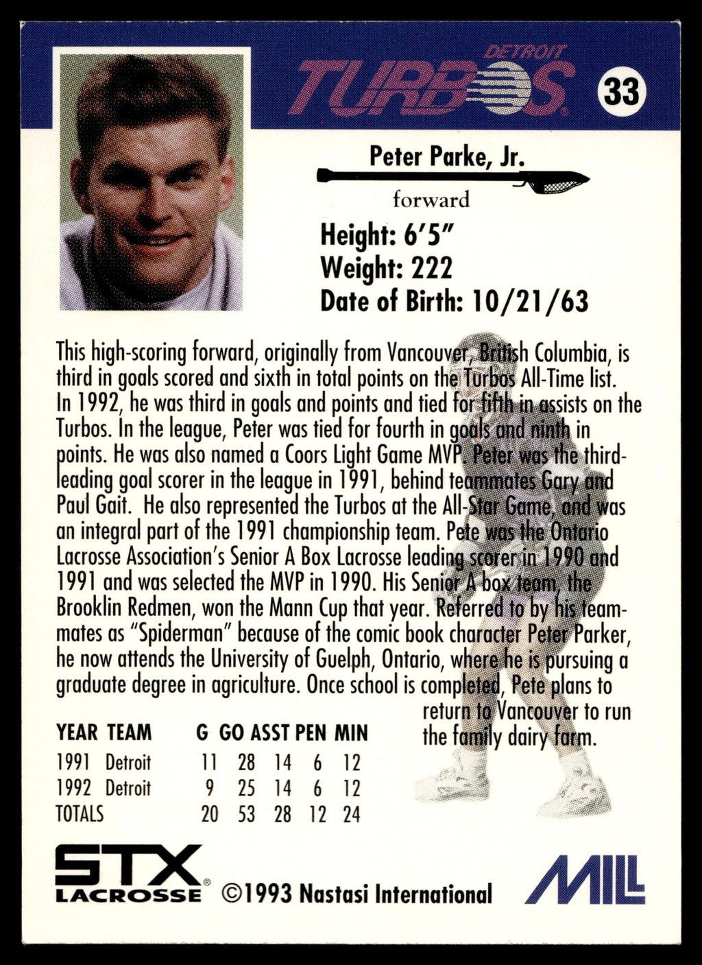 Peter Parke, Jr. 1993 MILL STX Nastasi Detroit Turbos #33