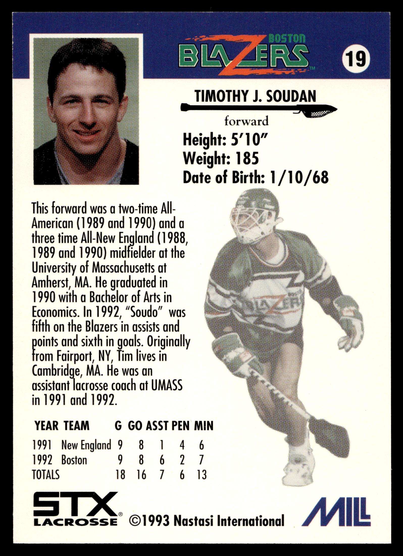 Tim Soudan 1993 MILL STX Nastasi Boston Blazers #19