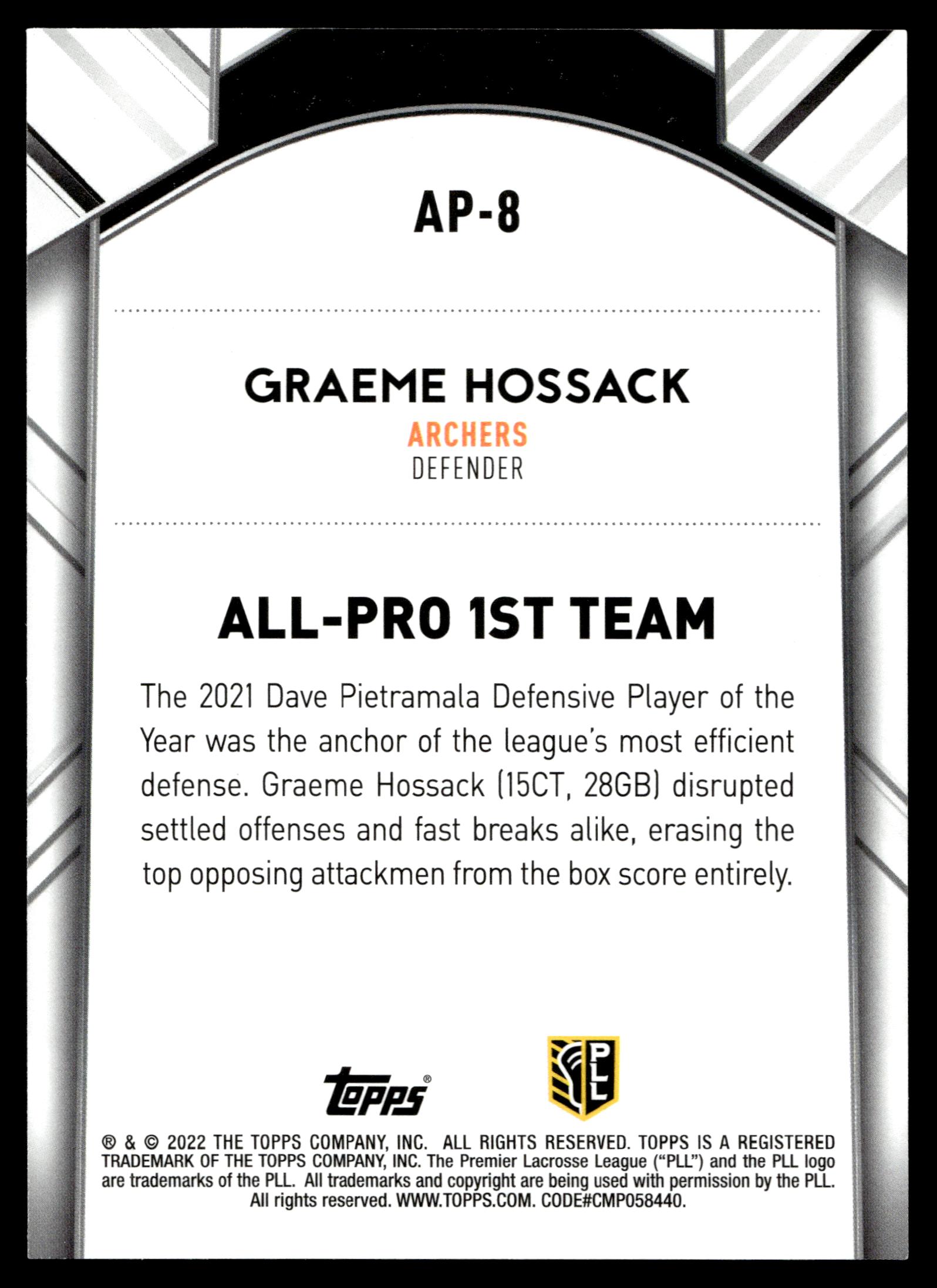 Graeme Hossack 2022 Topps PLL Utah Archers All Pro 1st Team #AP-8