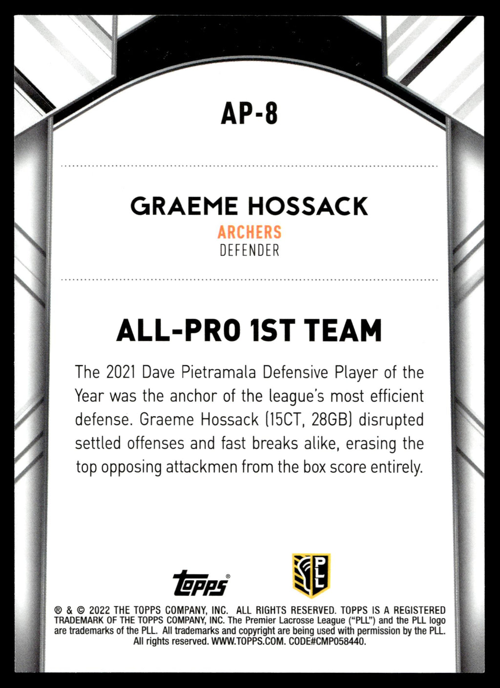 Graeme Hossack 2022 Topps PLL Utah Archers All Pro 1st Team #AP-8