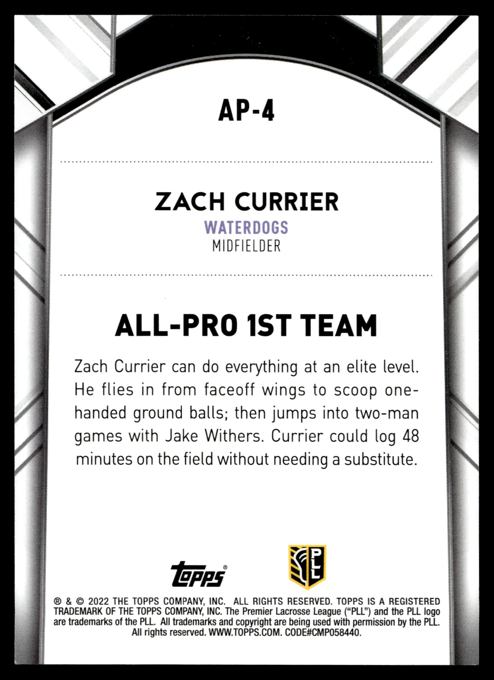 Zach Currier 2022 Topps PLL Philadelphia Waterdogs All Pro 1st Team #AP-4