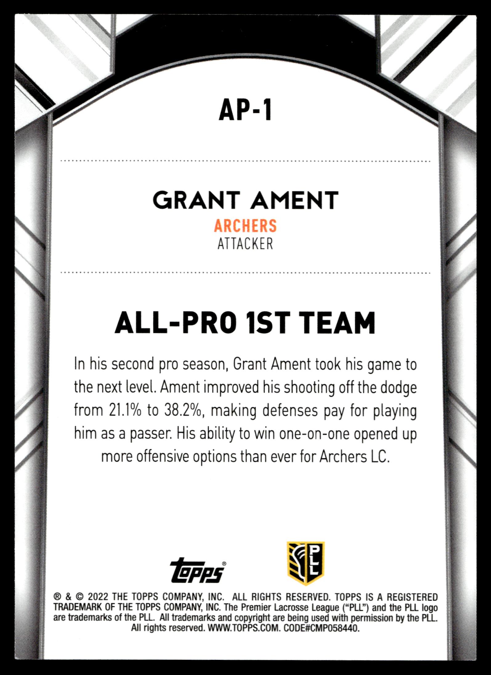 Grant Ament 2022 Topps PLL Utah Archers All Pro 1st Team #AP-1