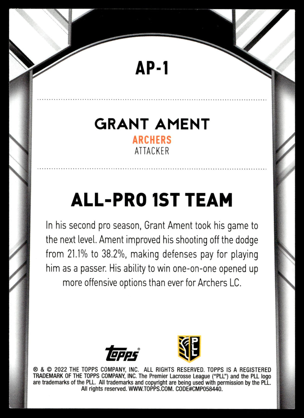 Grant Ament 2022 Topps PLL Utah Archers All Pro 1st Team #AP-1