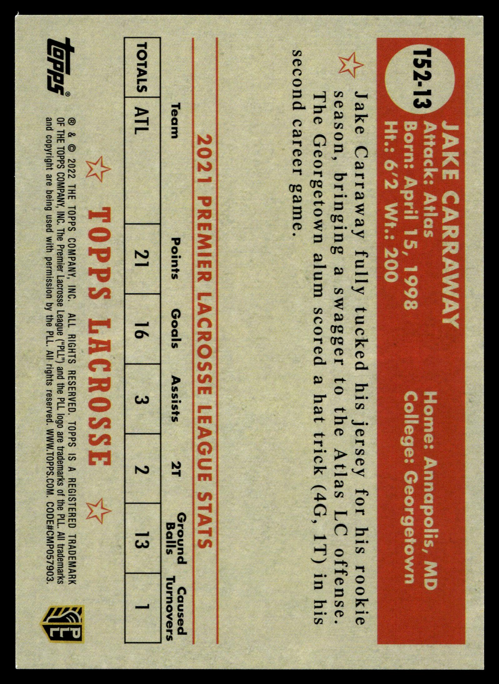 Jake Carraway 2022 Topps PLL New York Atlas Topps 1952 #T52-13