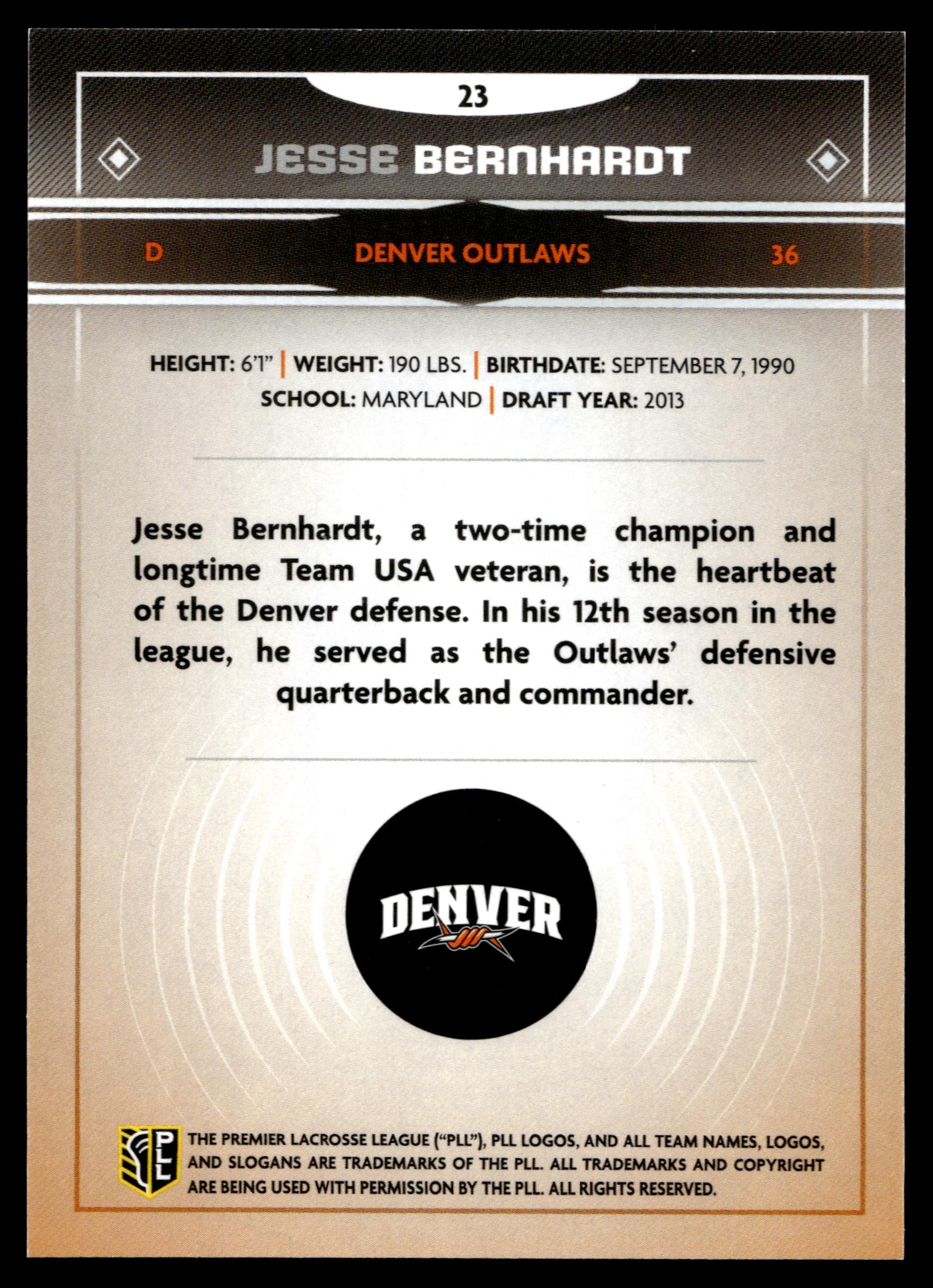 Jesse Bernhardt 2025 PLL Fieldside Denver Outlaws Gold Foil #23