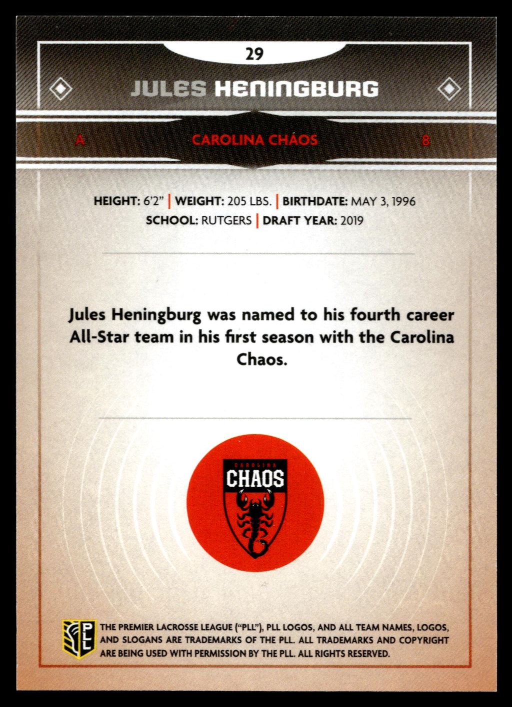Jules Heningburg 2025 PLL Fieldside Carolina Chaos Gold Foil #29