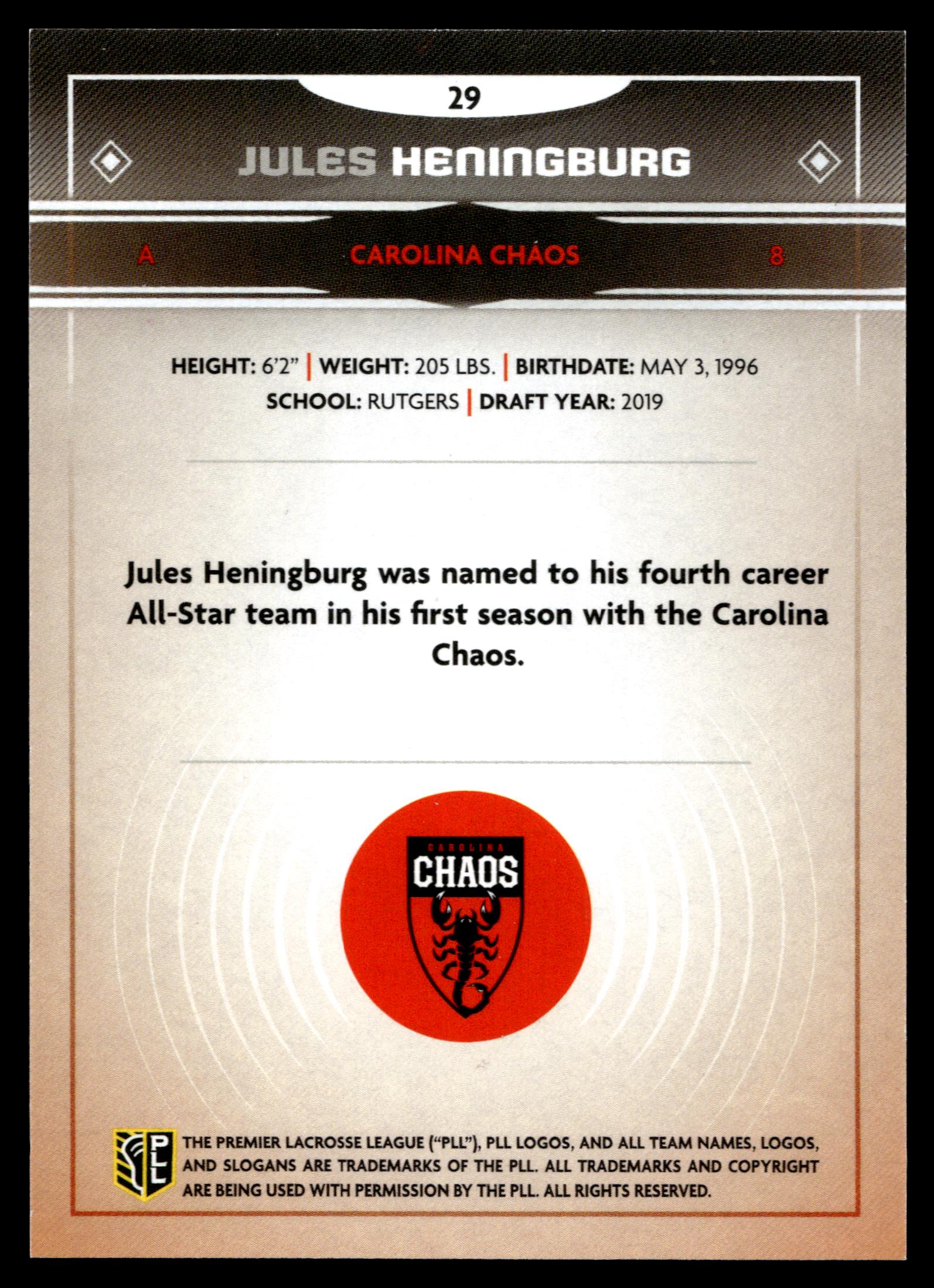 Jules Heningburg 2025 PLL Fieldside Carolina Chaos Gold Foil #29