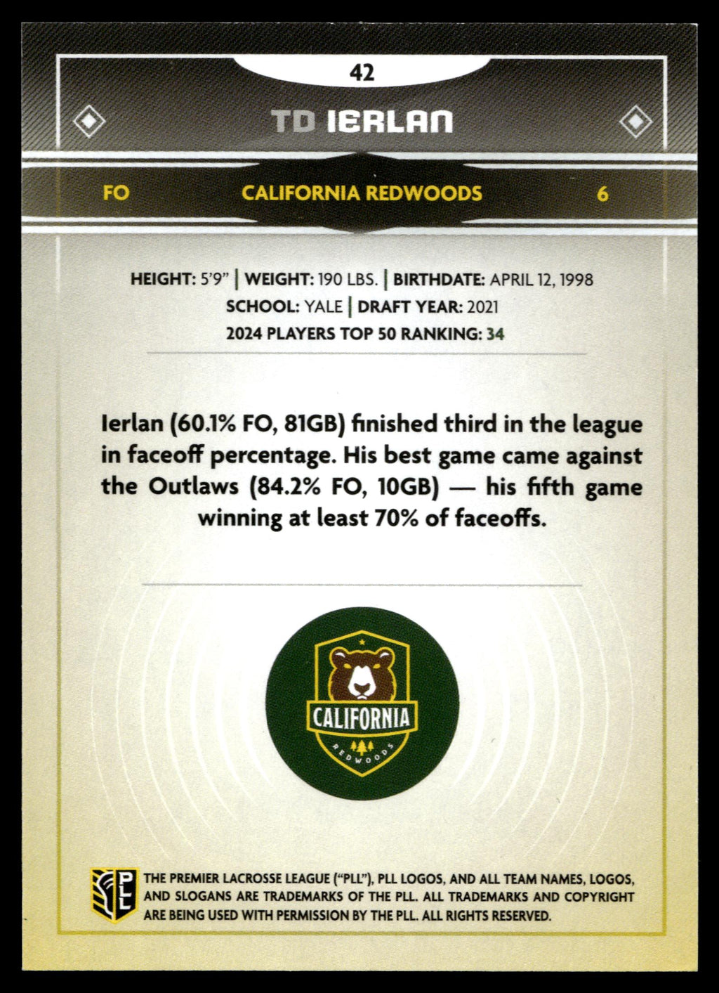 TD Ierlan 2025 PLL Fieldside California Redwoods Gold Foil #42