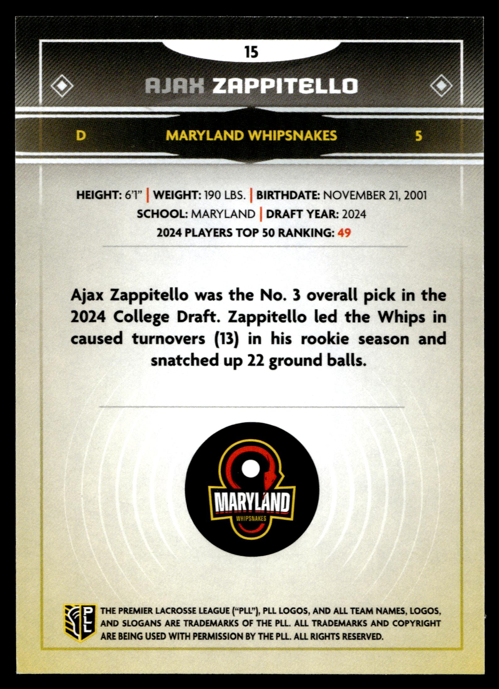 Ajax Zappitello 2025 PLL Fieldside Maryland Whipsnakes Green Foil 69/99 #15