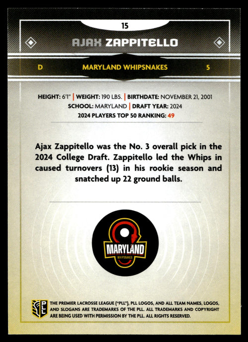 Ajax Zappitello 2025 PLL Fieldside Maryland Whipsnakes Green Foil 69/99 #15
