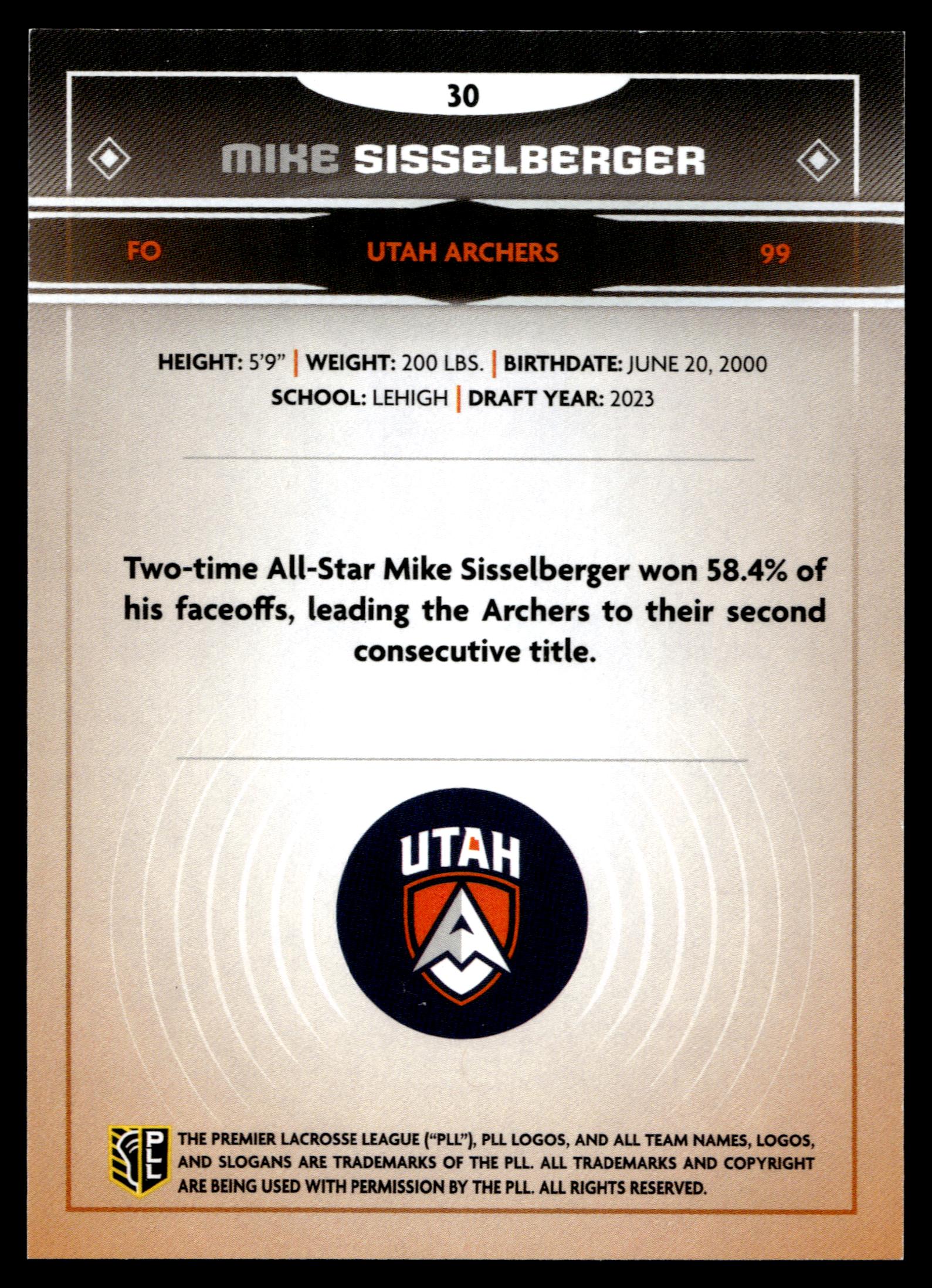 Mike Sisselberger 2025 PLL Fieldside Utah Archers Green Foil 60/99 #30
