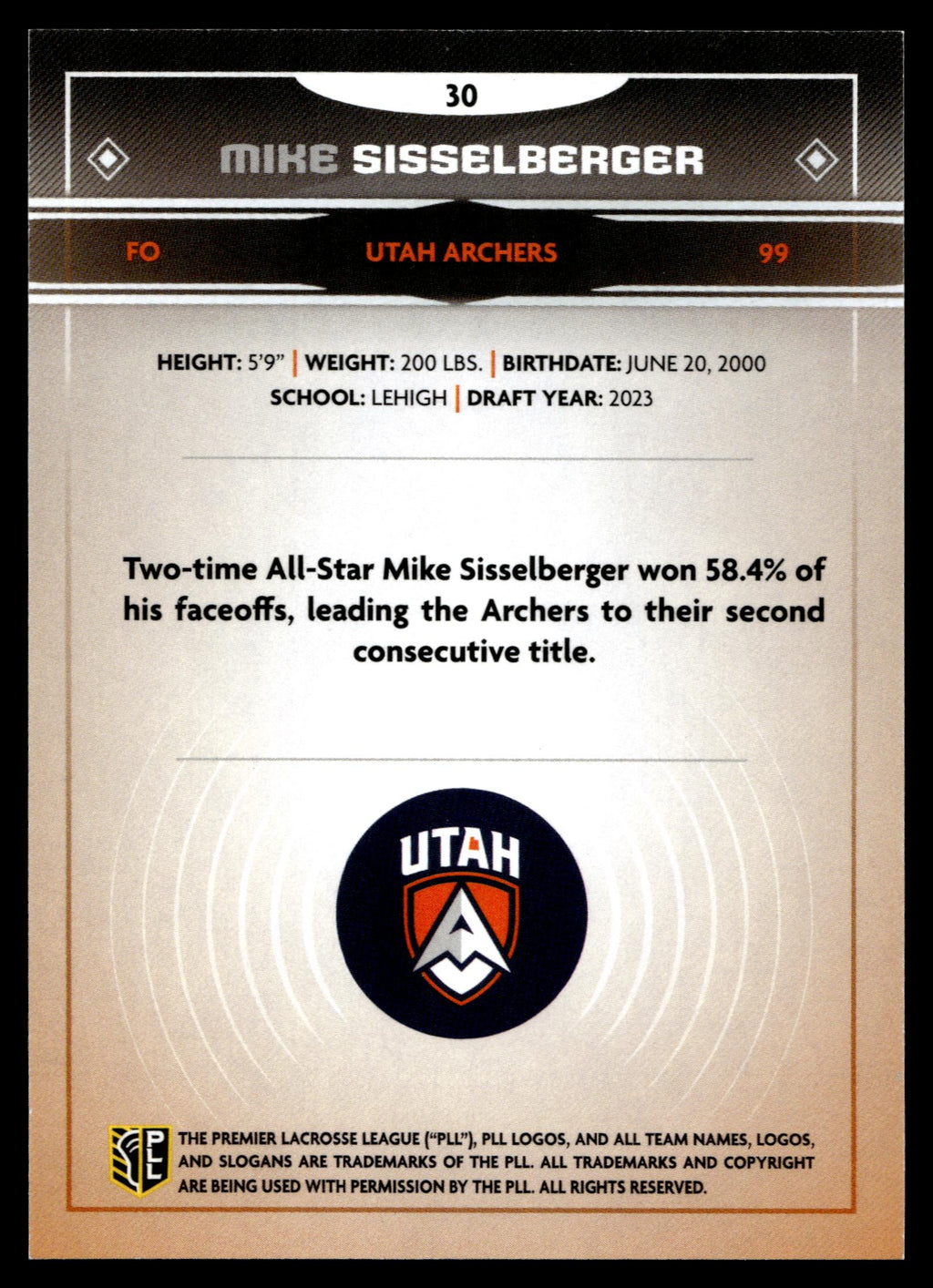 Mike Sisselberger 2025 PLL Fieldside Utah Archers Green Foil 57/99 #30