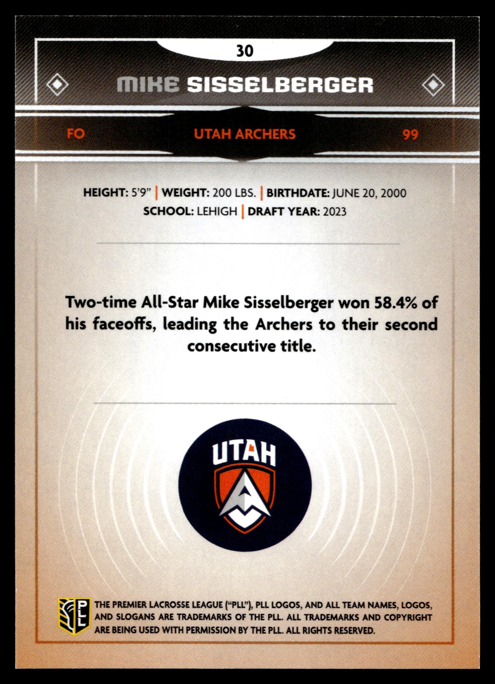 Mike Sisselberger 2025 PLL Fieldside Utah Archers Green Foil 57/99 #30