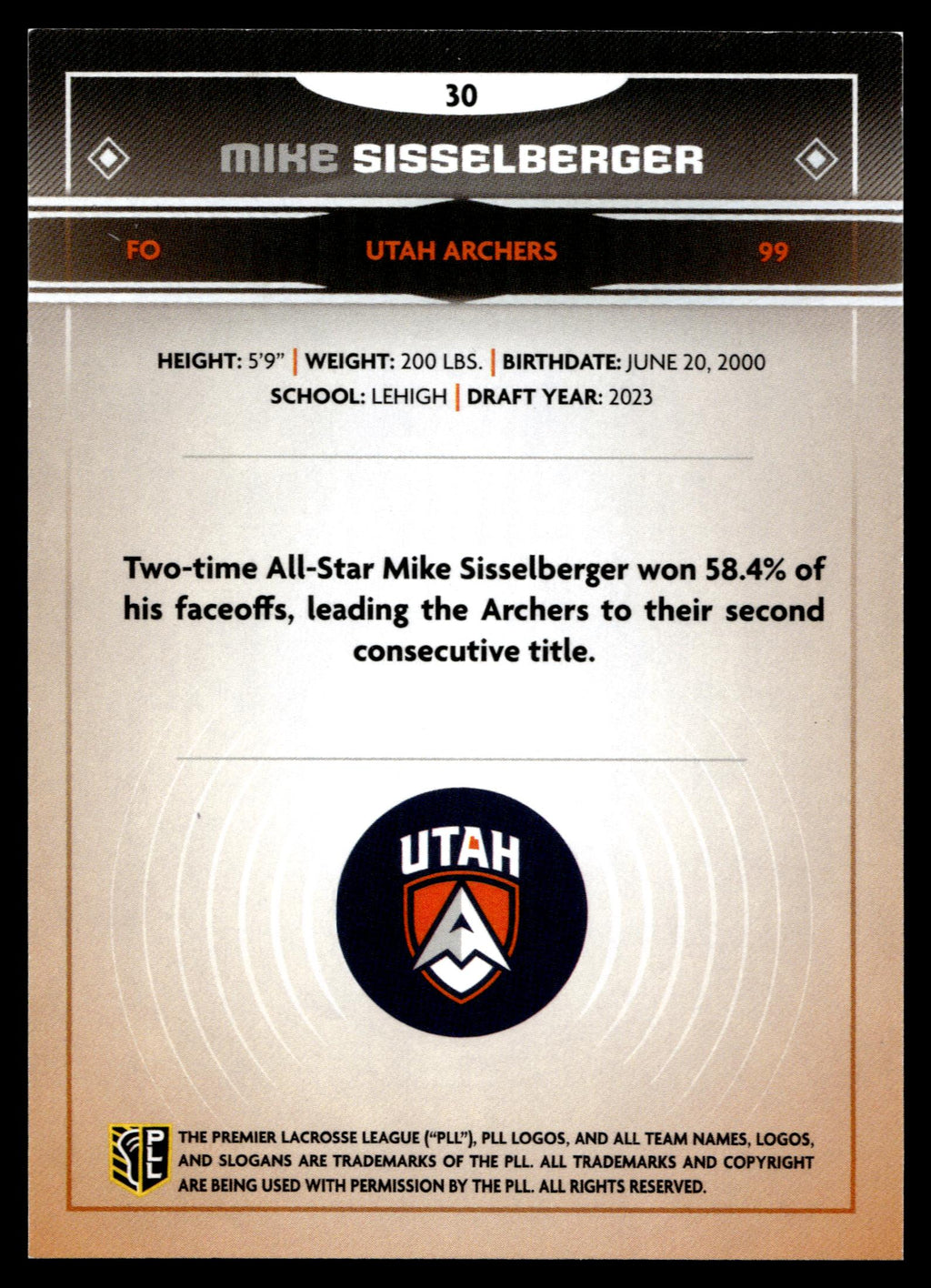 Mike Sisselberger 2025 PLL Fieldside Utah Archers Green Foil 04/99 #30