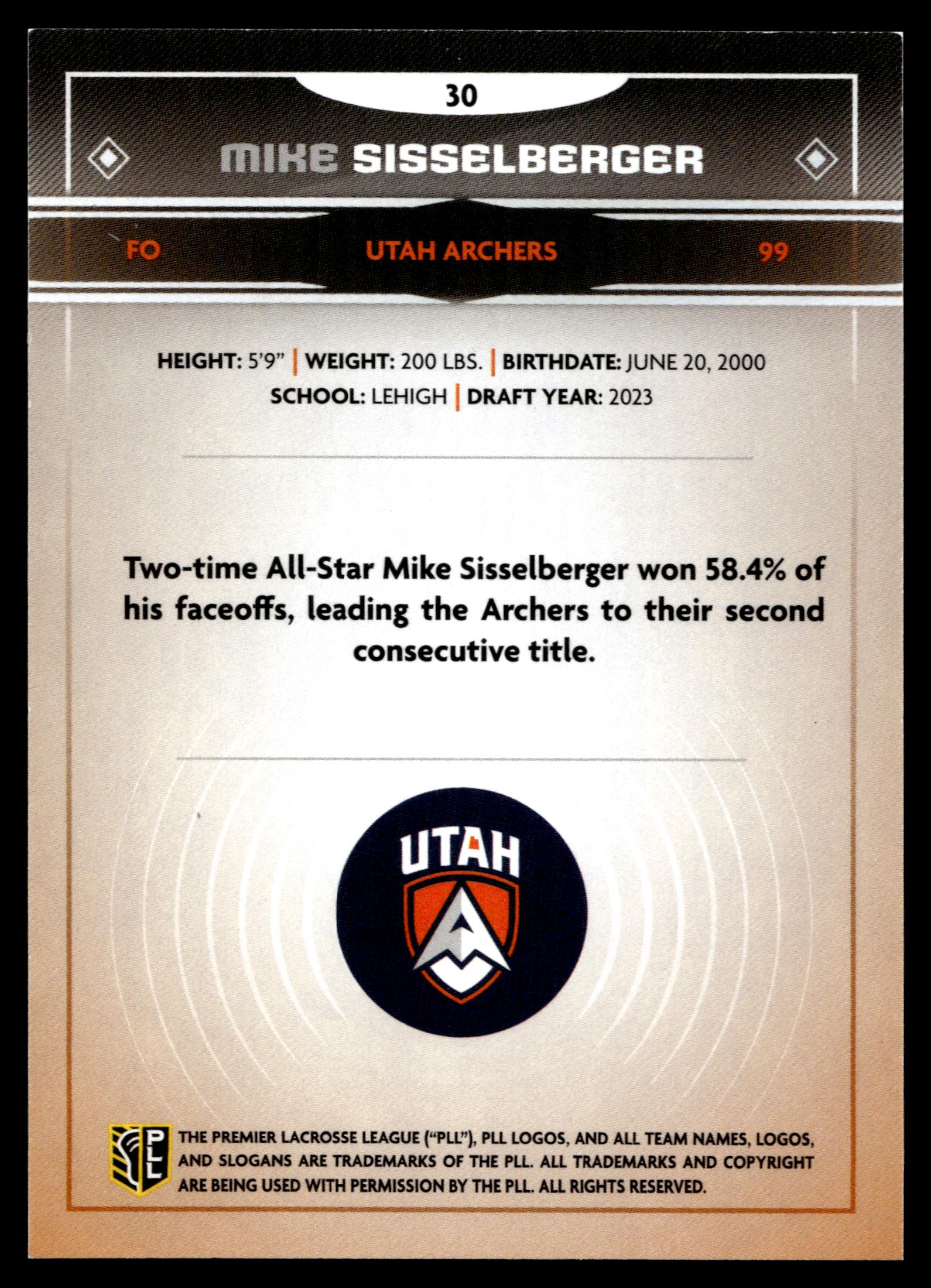 Mike Sisselberger 2025 PLL Fieldside Utah Archers Green Foil 04/99 #30