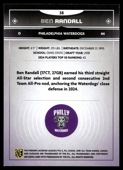 Ben Randall 2025 PLL Fieldside Philadelphia Waterdogs Green Foil 59/99 #38