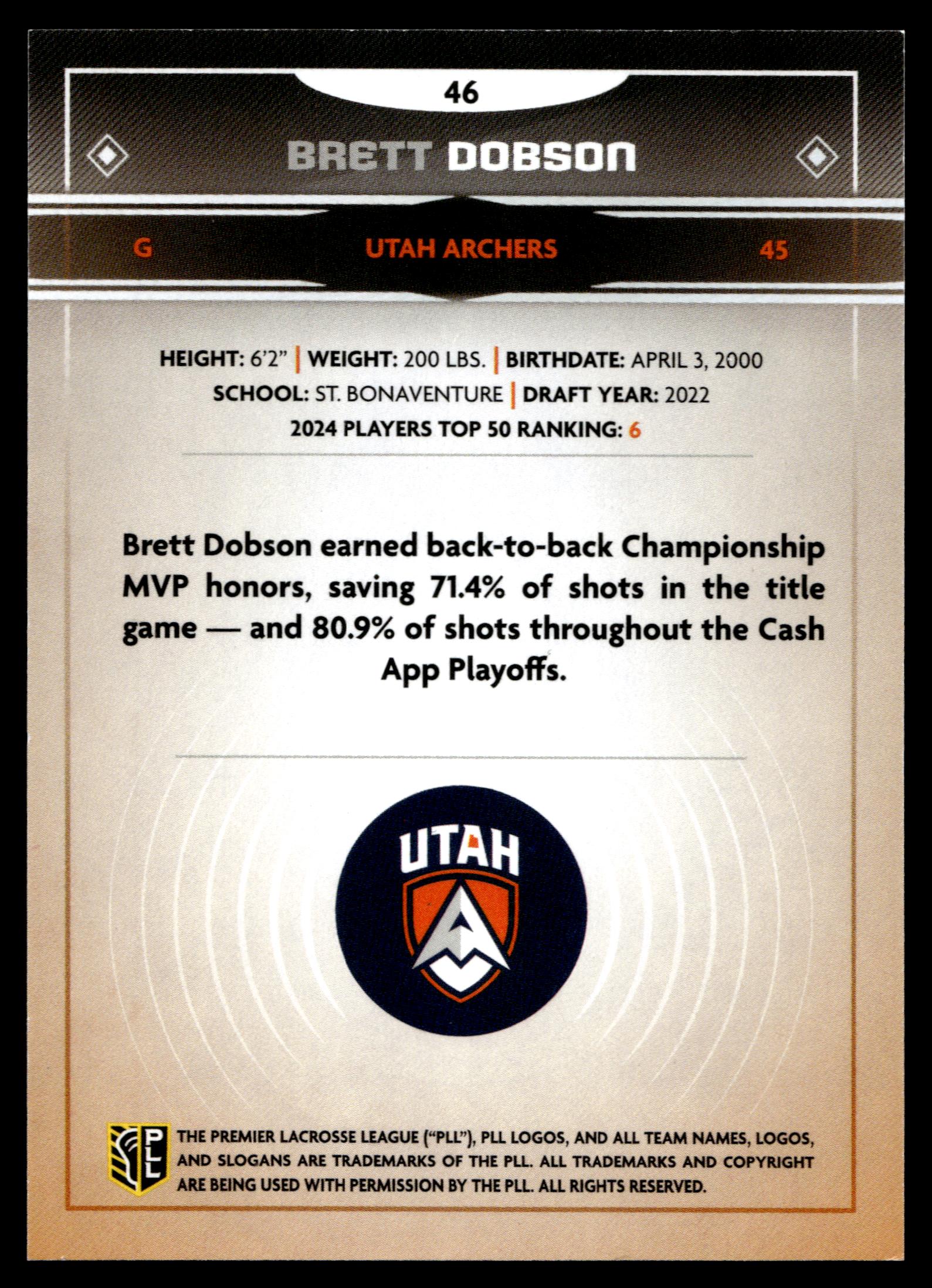 Brett Dobson 2025 PLL Fieldside Utah Archers Green Foil 33/99 #46
