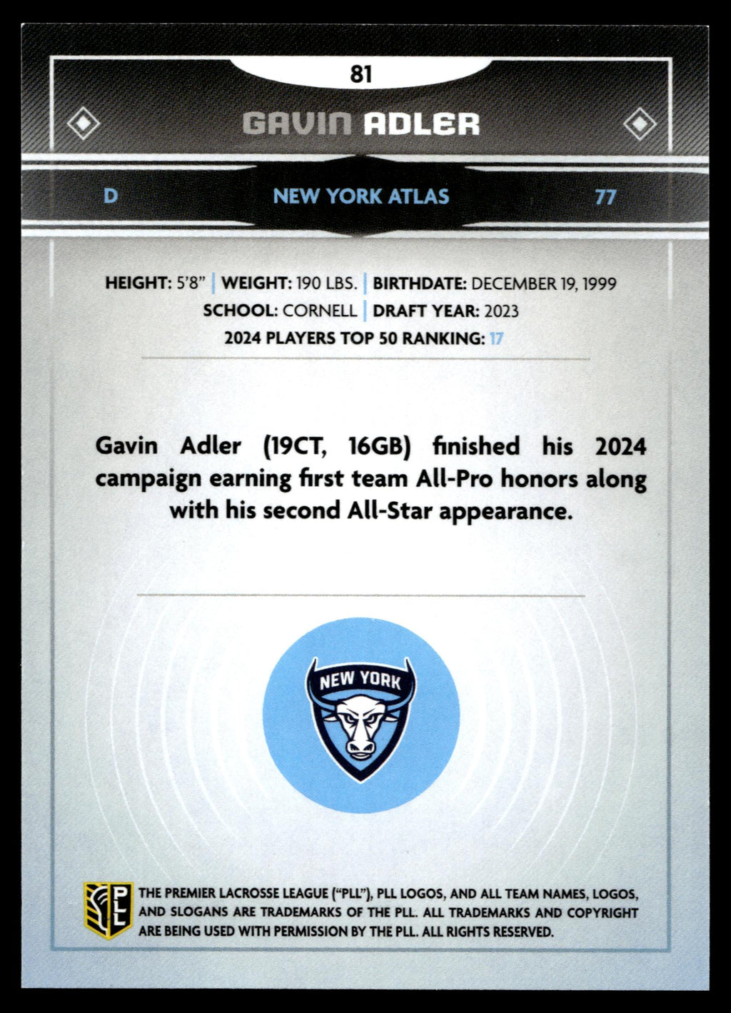 Gavin Adler 2025 PLL Fieldside New York Atlas Green Foil 75/99 #81
