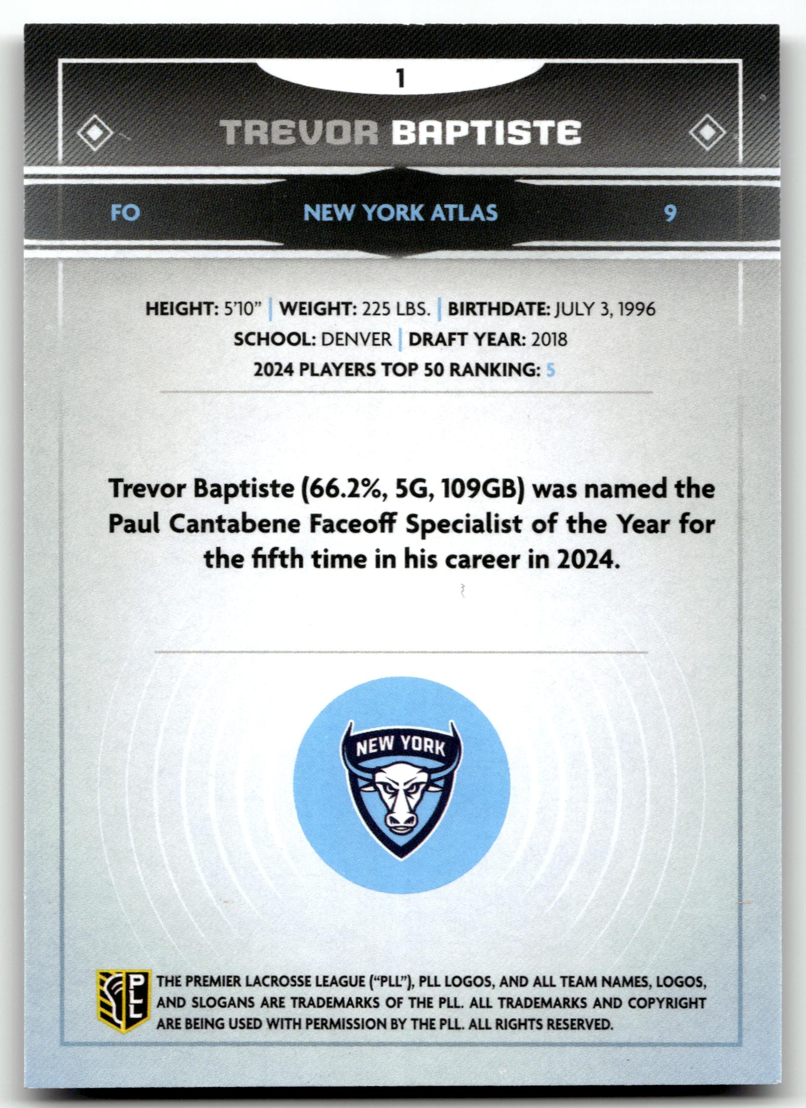 Trevor Baptiste 2025 PLL Fieldside New York Atlas Cream Of The Cropped #1