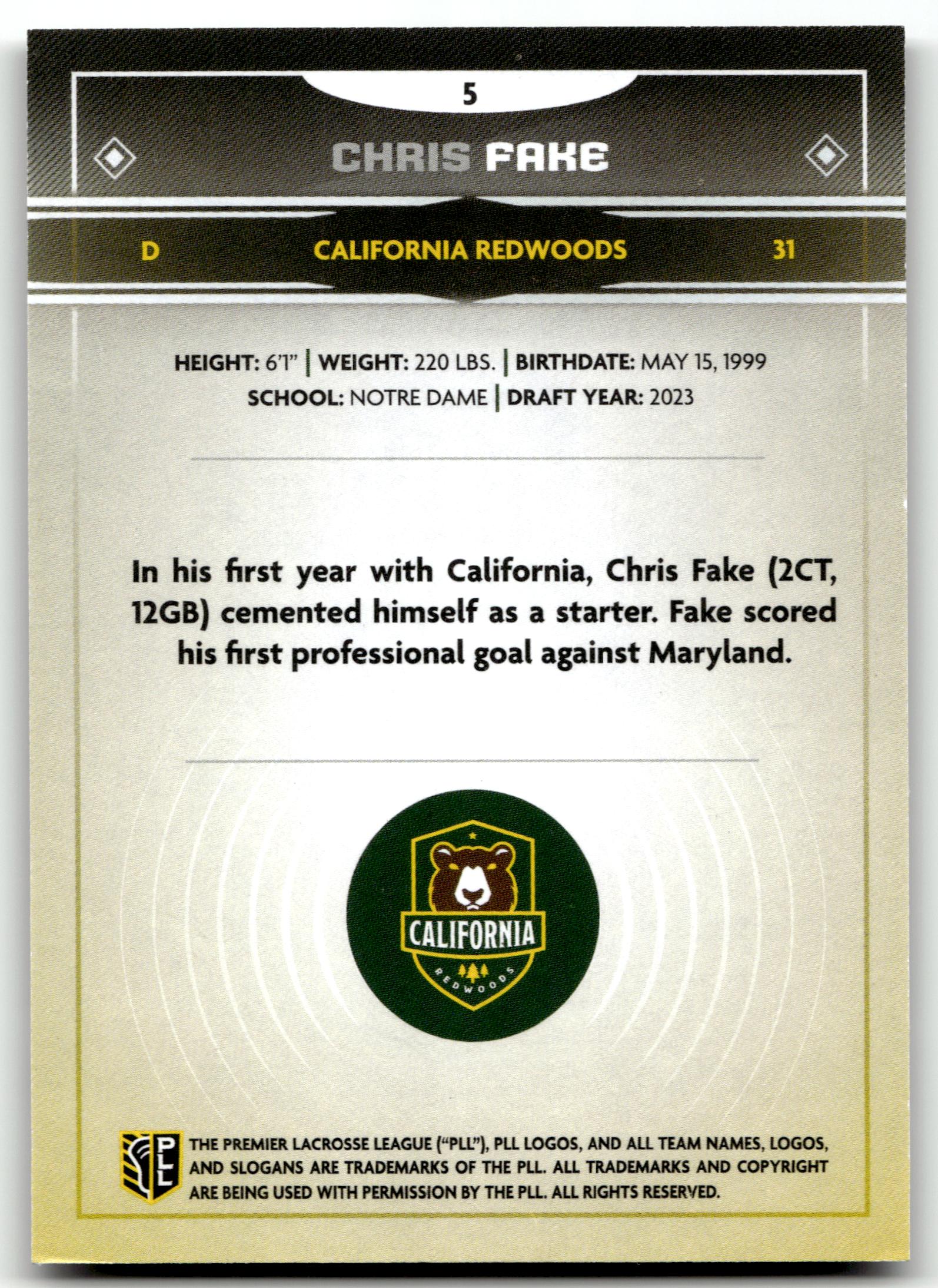 Chris Fake 2025 PLL Fieldside California Redwoods Cream Of The Cropped #5