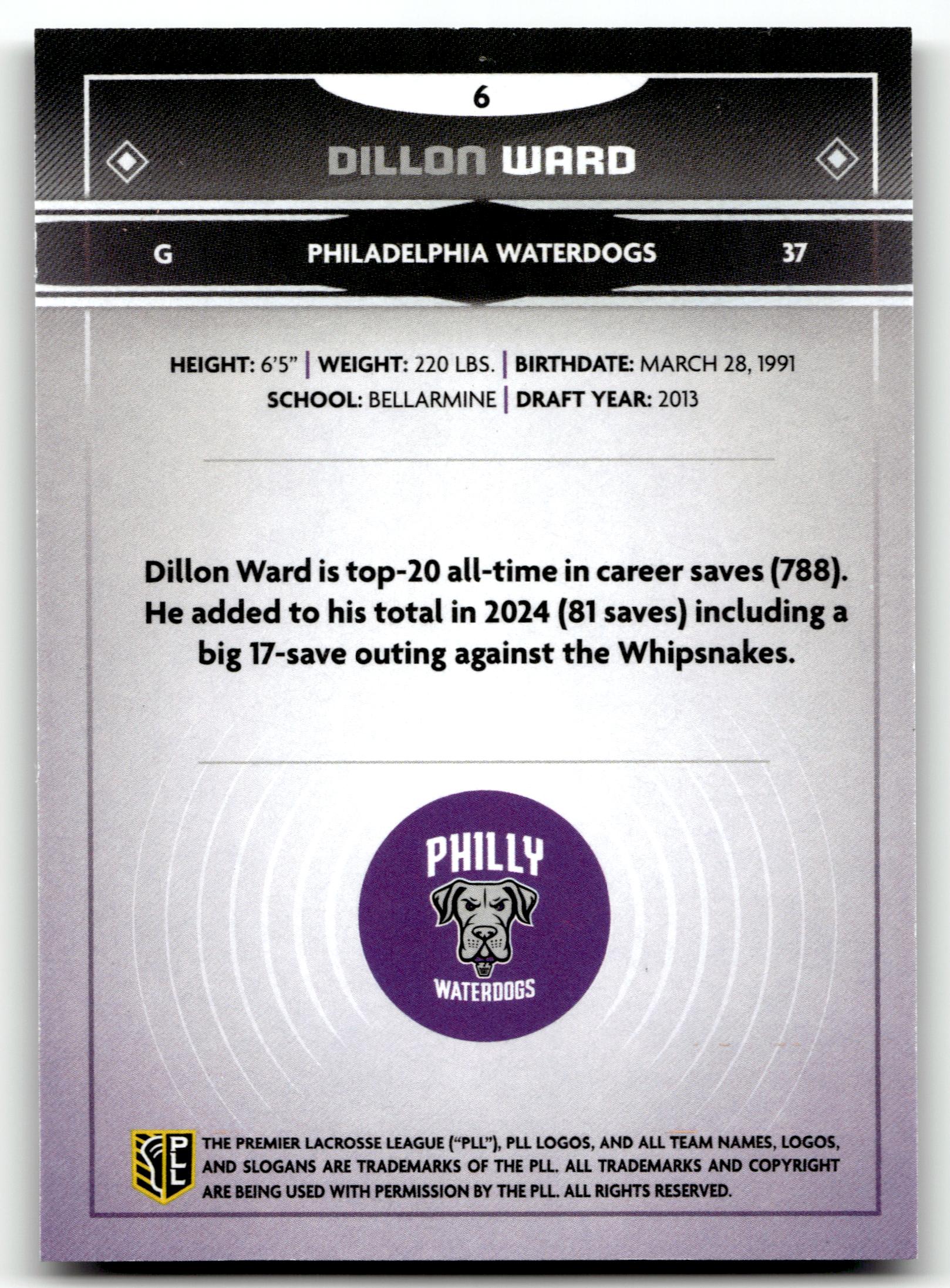 Dillon Ward 2025 PLL Fieldside Philadelphia Waterdogs Cream Of The Cropped #6