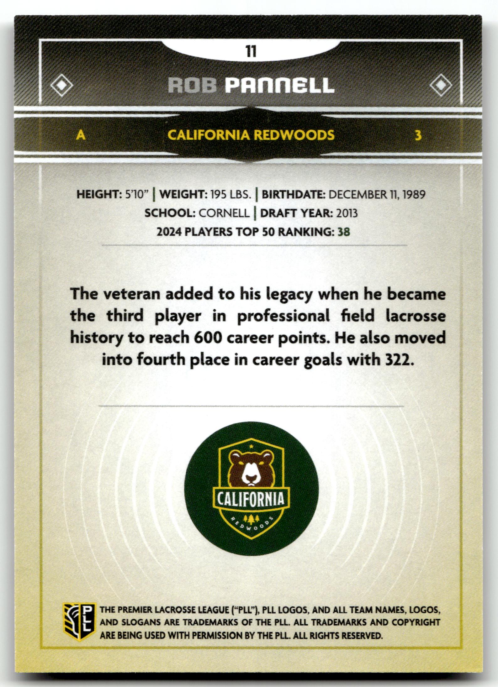 Rob Pannell 2025 PLL Fieldside California Redwoods Cream Of The Cropped #11