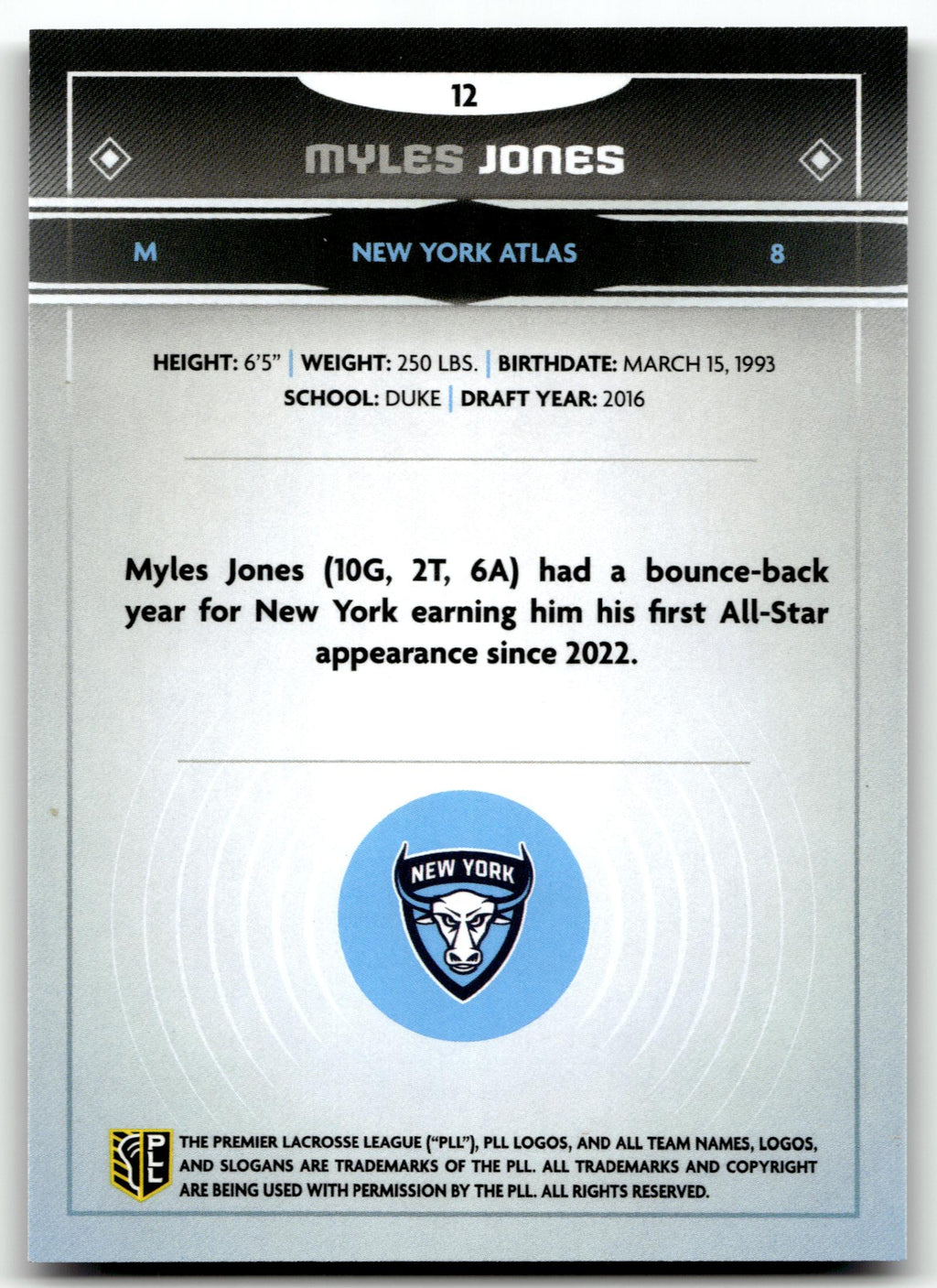 Myles Jones 2025 PLL Fieldside New York Atlas Cream Of The Cropped #12
