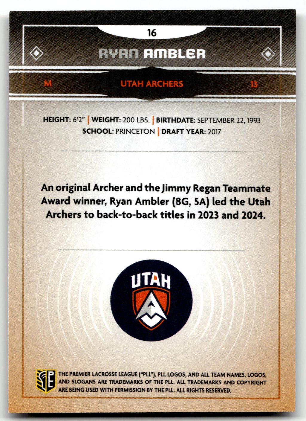 Ryan Ambler 2025 PLL Fieldside Utah Archers Cream Of The Cropped #16