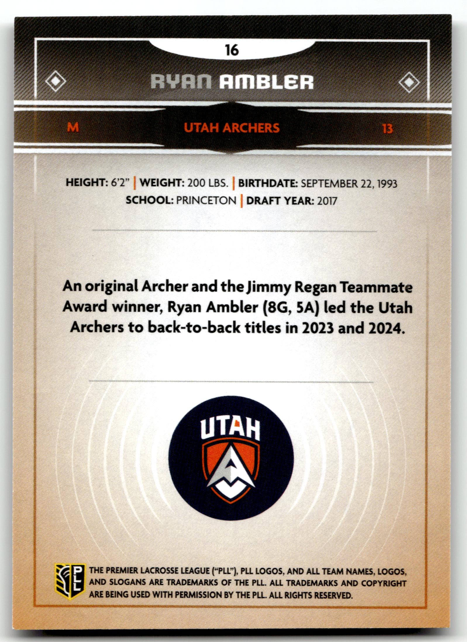 Ryan Ambler 2025 PLL Fieldside Utah Archers Cream Of The Cropped #16