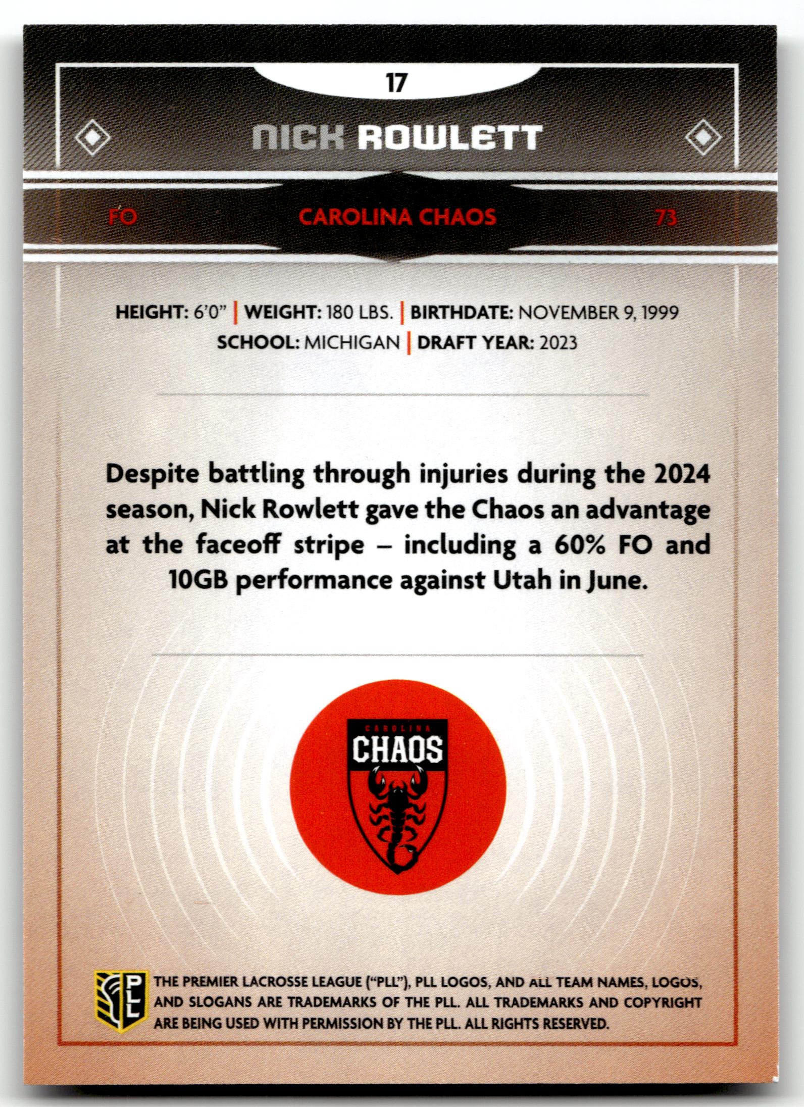 Nick Rowlett 2025 PLL Fieldside Carolina Chaos Cream Of The Cropped #17