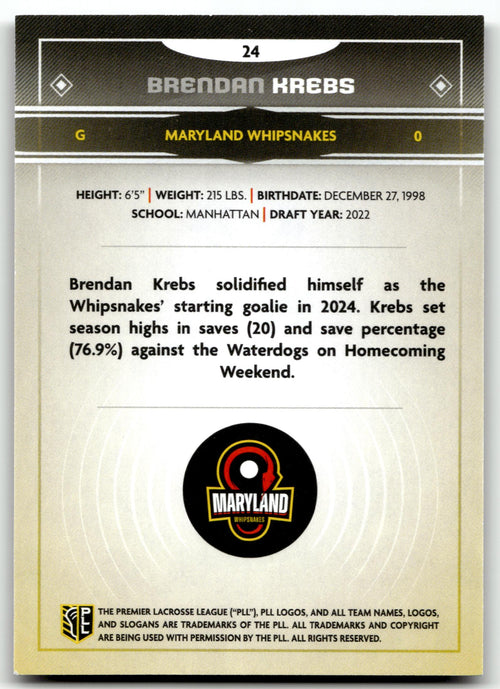 Brendan Krebs 2025 PLL Fieldside Maryland Whipsnakes Cream Of The Cropped #24