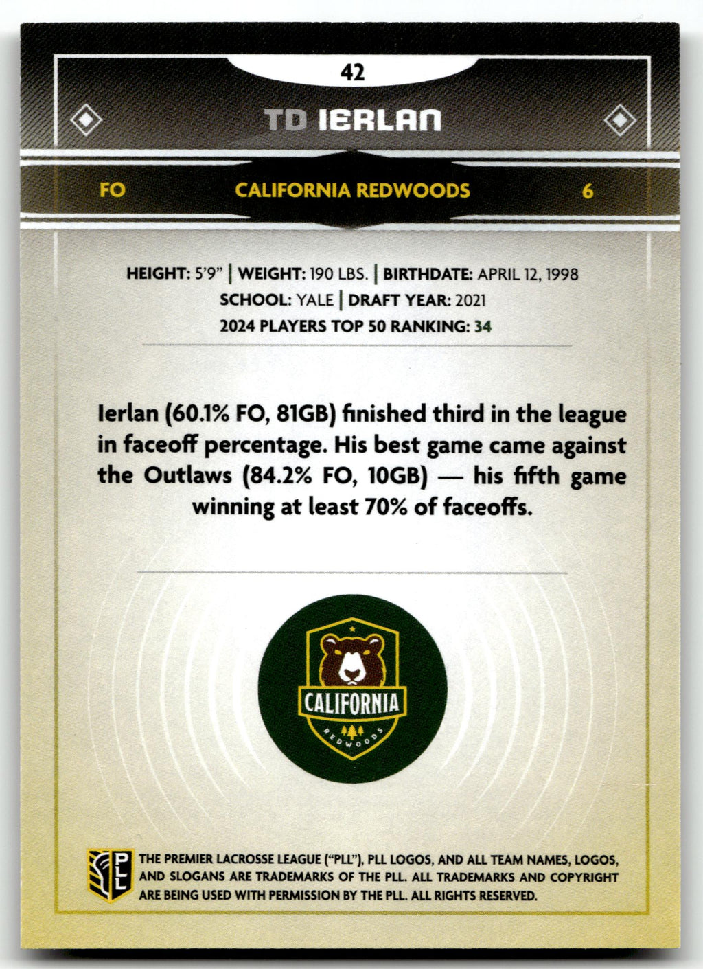 TD Ierlan 2025 PLL Fieldside California Redwoods Cream Of The Cropped #42