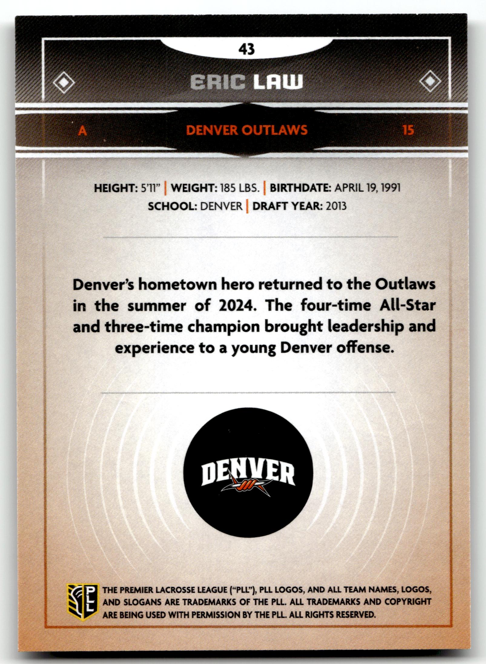 Eric Law 2025 PLL Fieldside Denver Outlaws Cream Of The Cropped #43