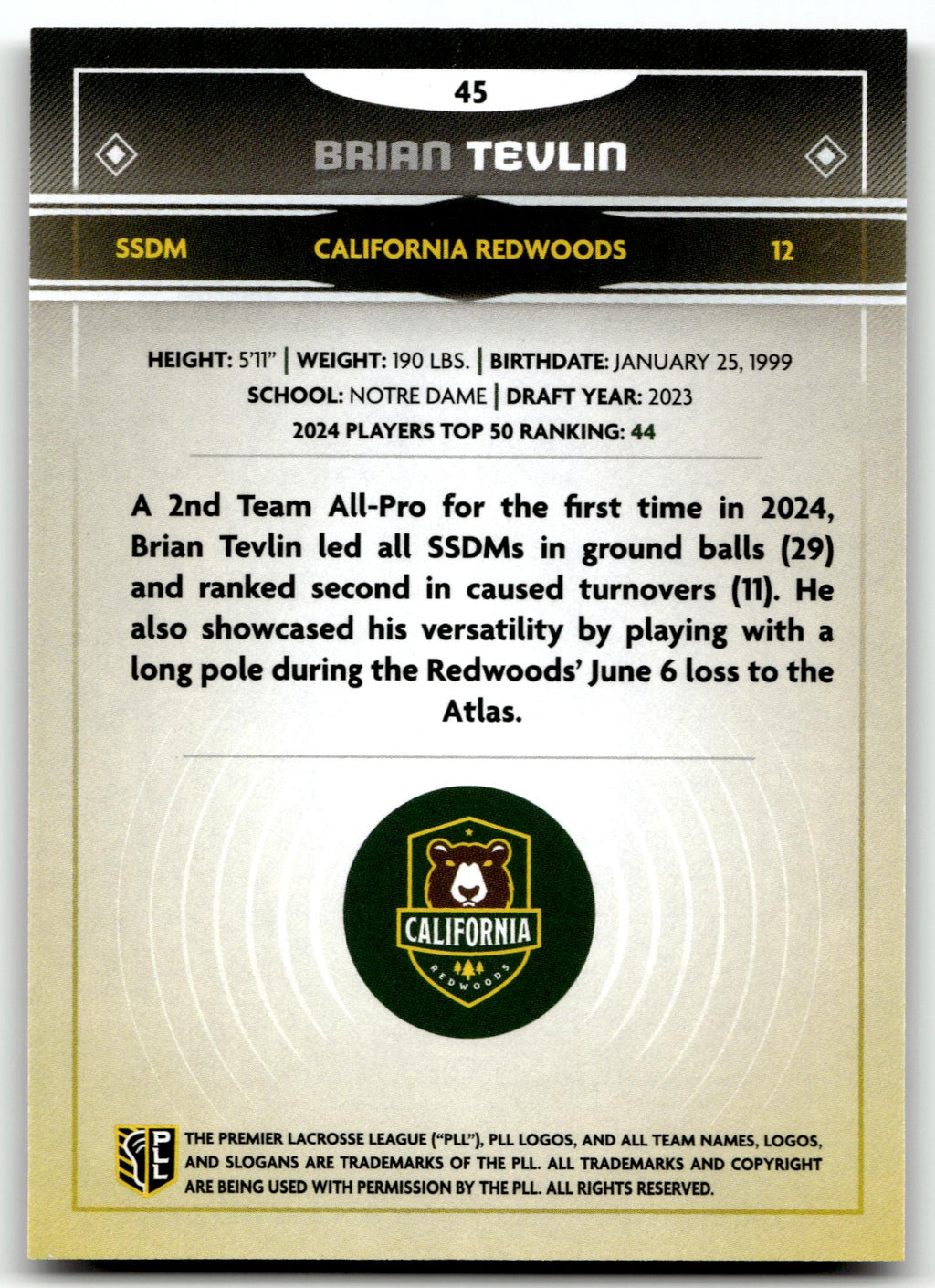 Brian Tevlin 2025 PLL Fieldside California Redwoods Cream Of The Cropped #45