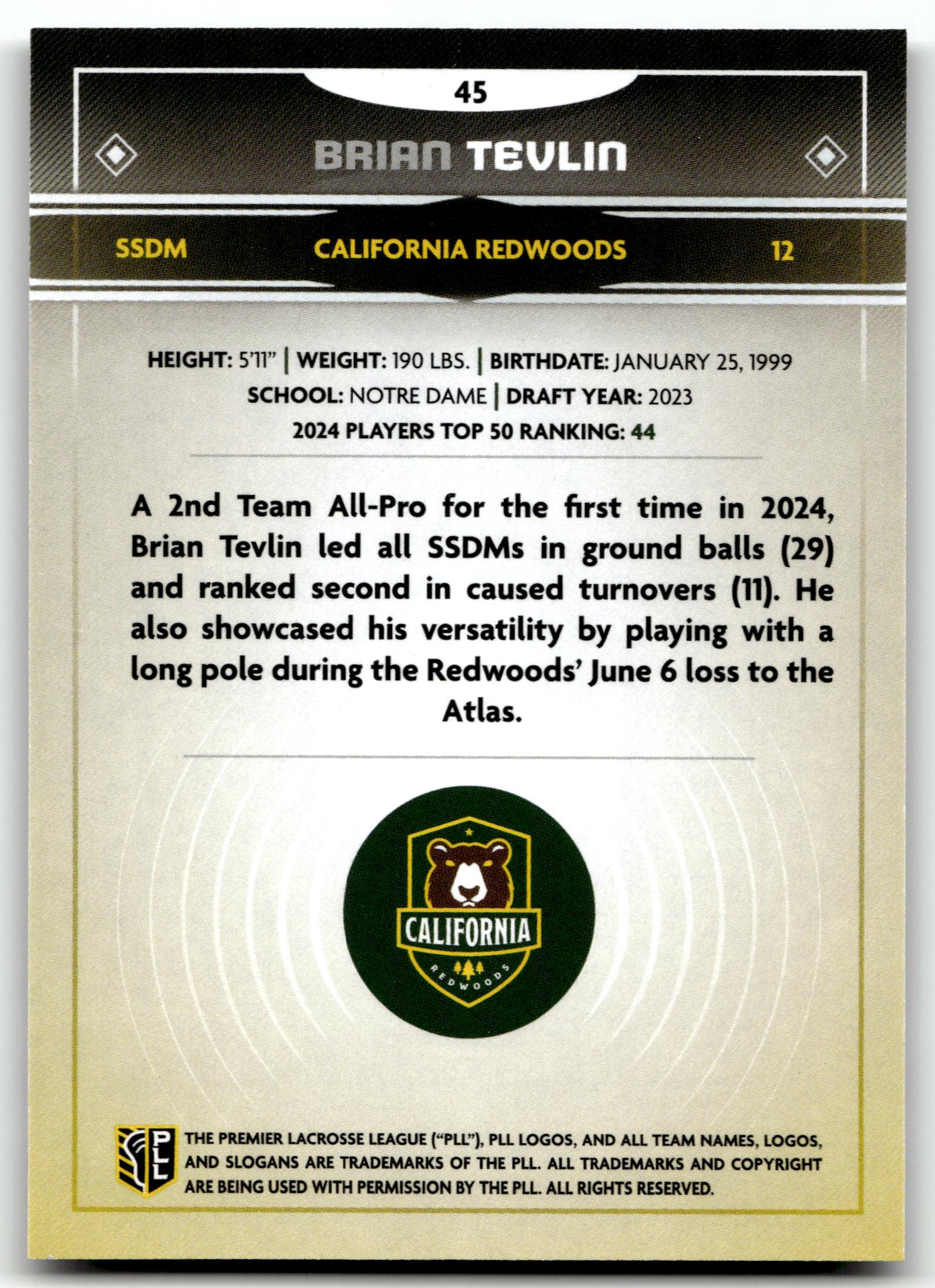 Brian Tevlin 2025 PLL Fieldside California Redwoods Cream Of The Cropped #45