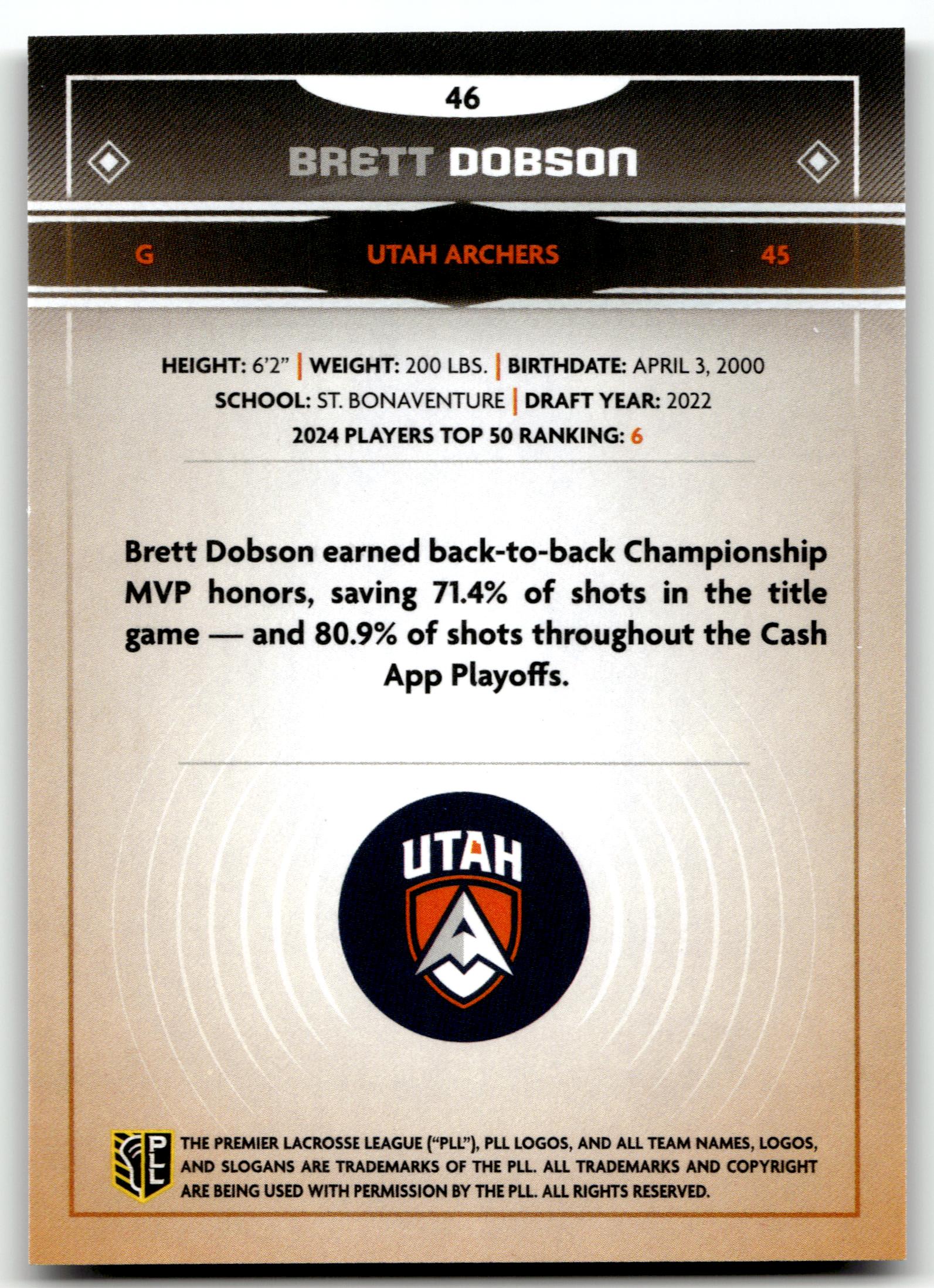 Brett Dobson 2025 PLL Fieldside Utah Archers Cream Of The Cropped #46