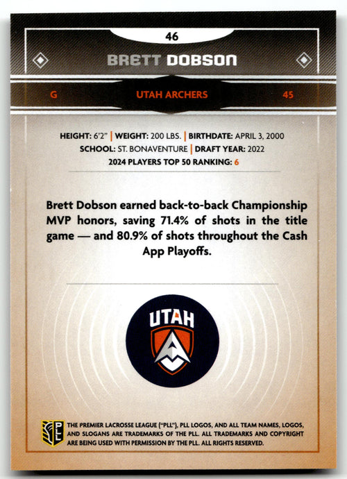 Brett Dobson 2025 PLL Fieldside Utah Archers Cream Of The Cropped #46