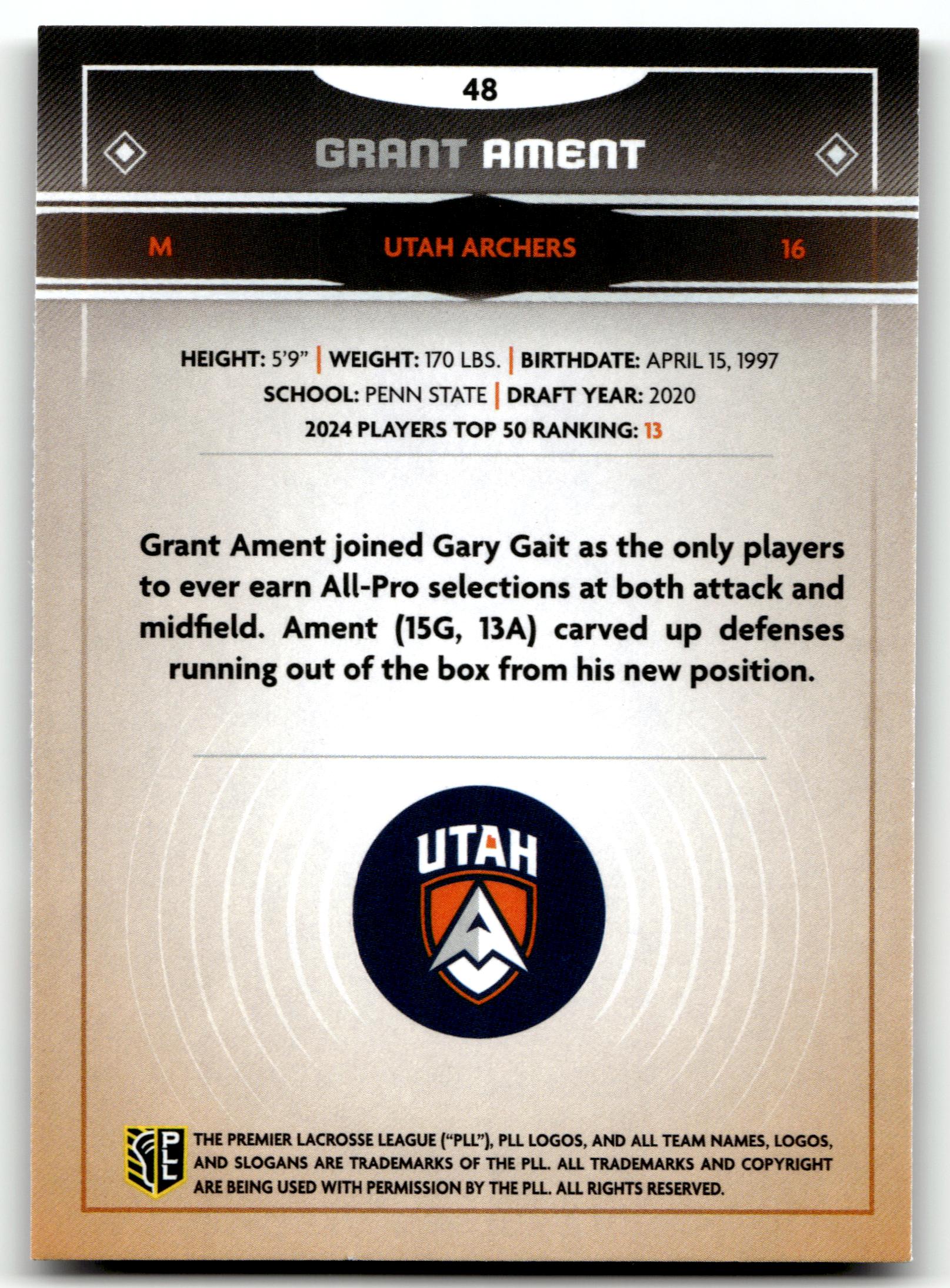 Grant Ament 2025 PLL Fieldside Utah Archers Cream Of The Cropped #48