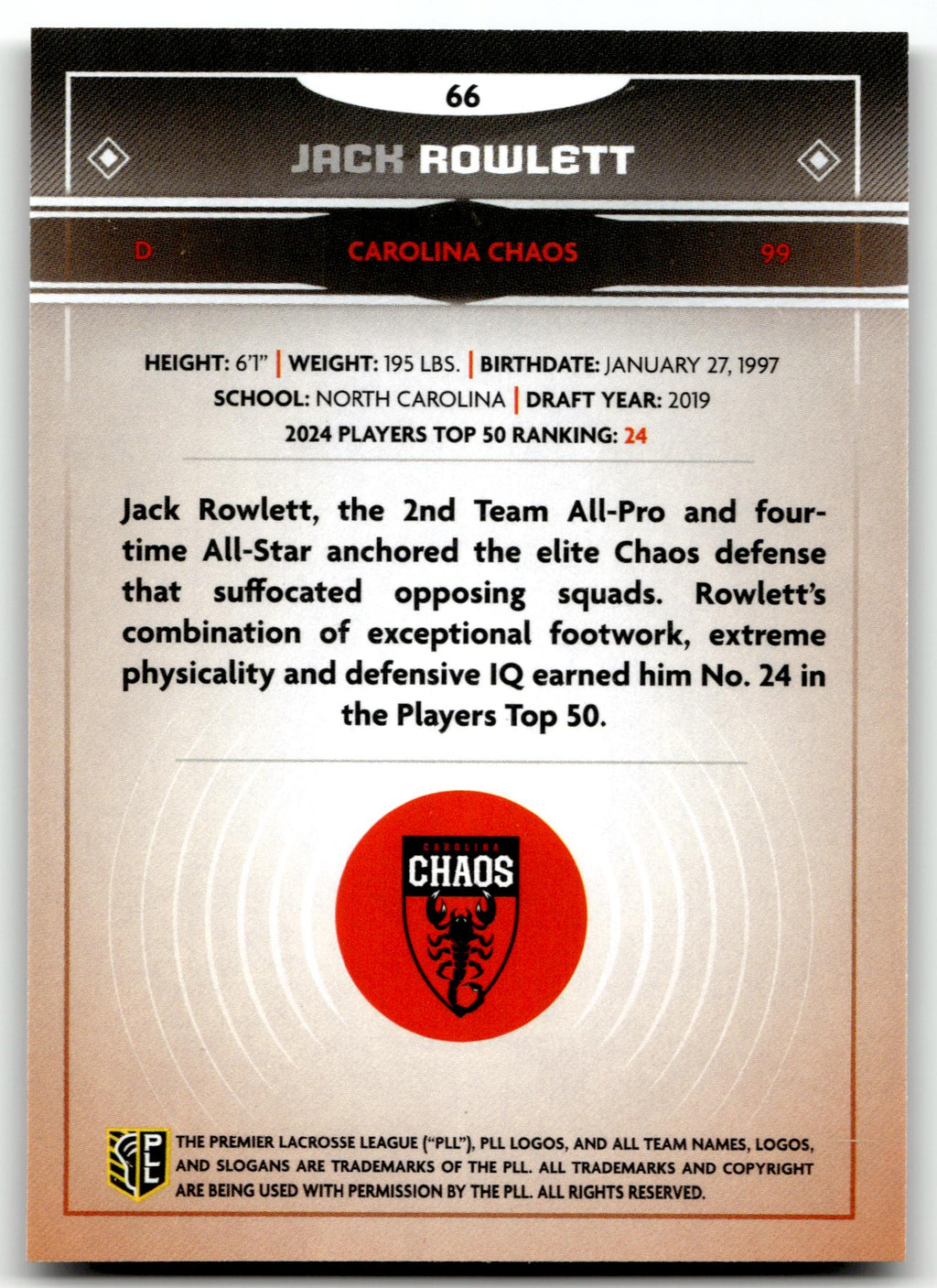Jack Rowlett 2025 PLL Fieldside Carolina Chaos Cream Of The Cropped #66