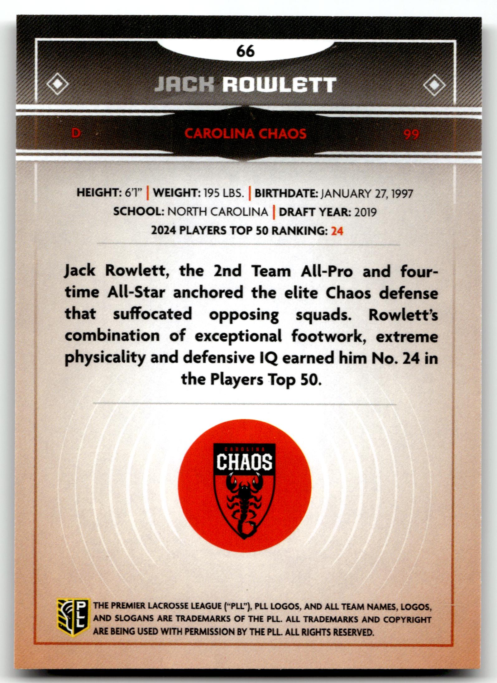Jack Rowlett 2025 PLL Fieldside Carolina Chaos Cream Of The Cropped #66