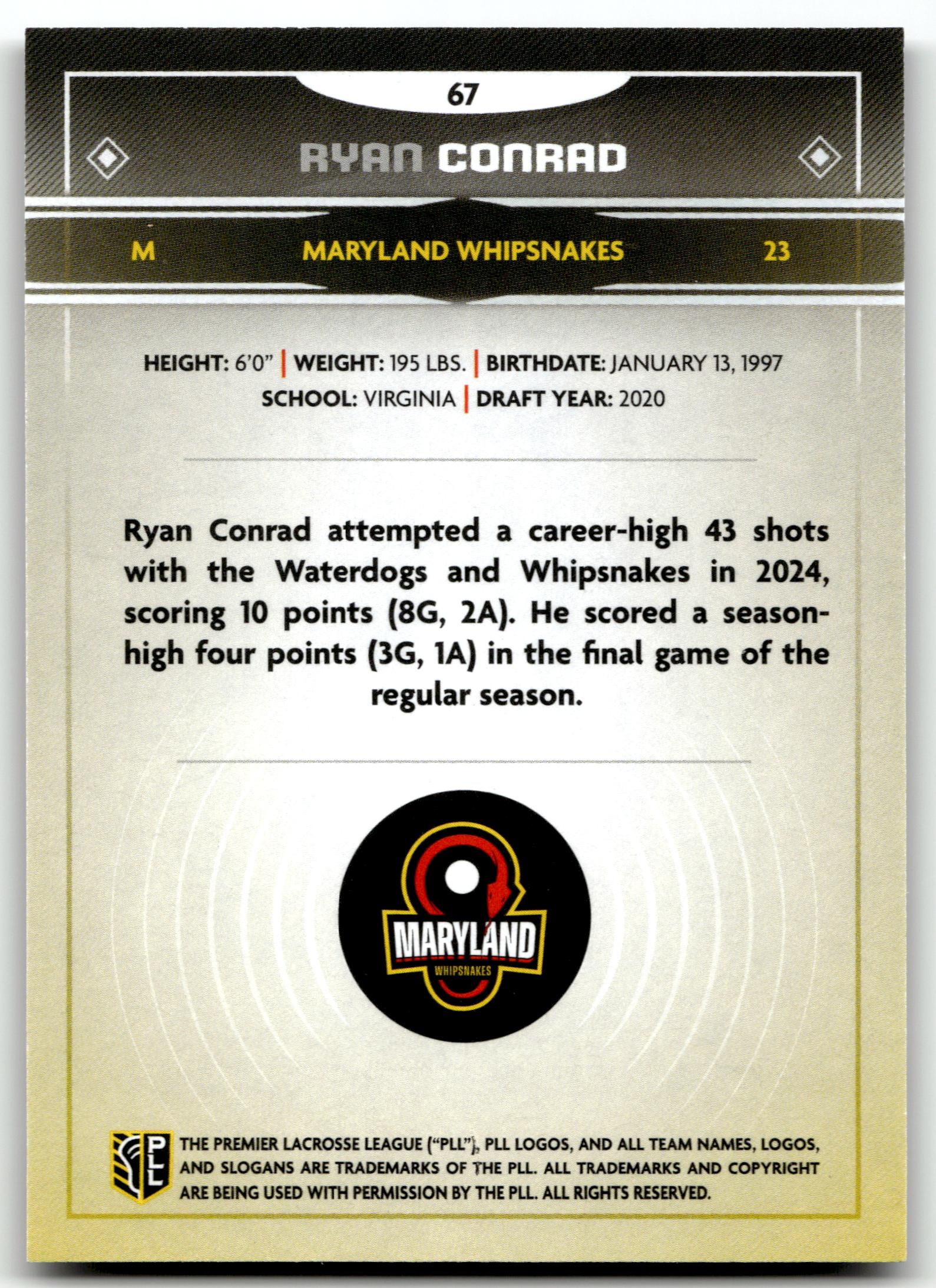 Ryan Conrad 2025 PLL Fieldside Maryland Whipsnakes Cream Of The Cropped #67