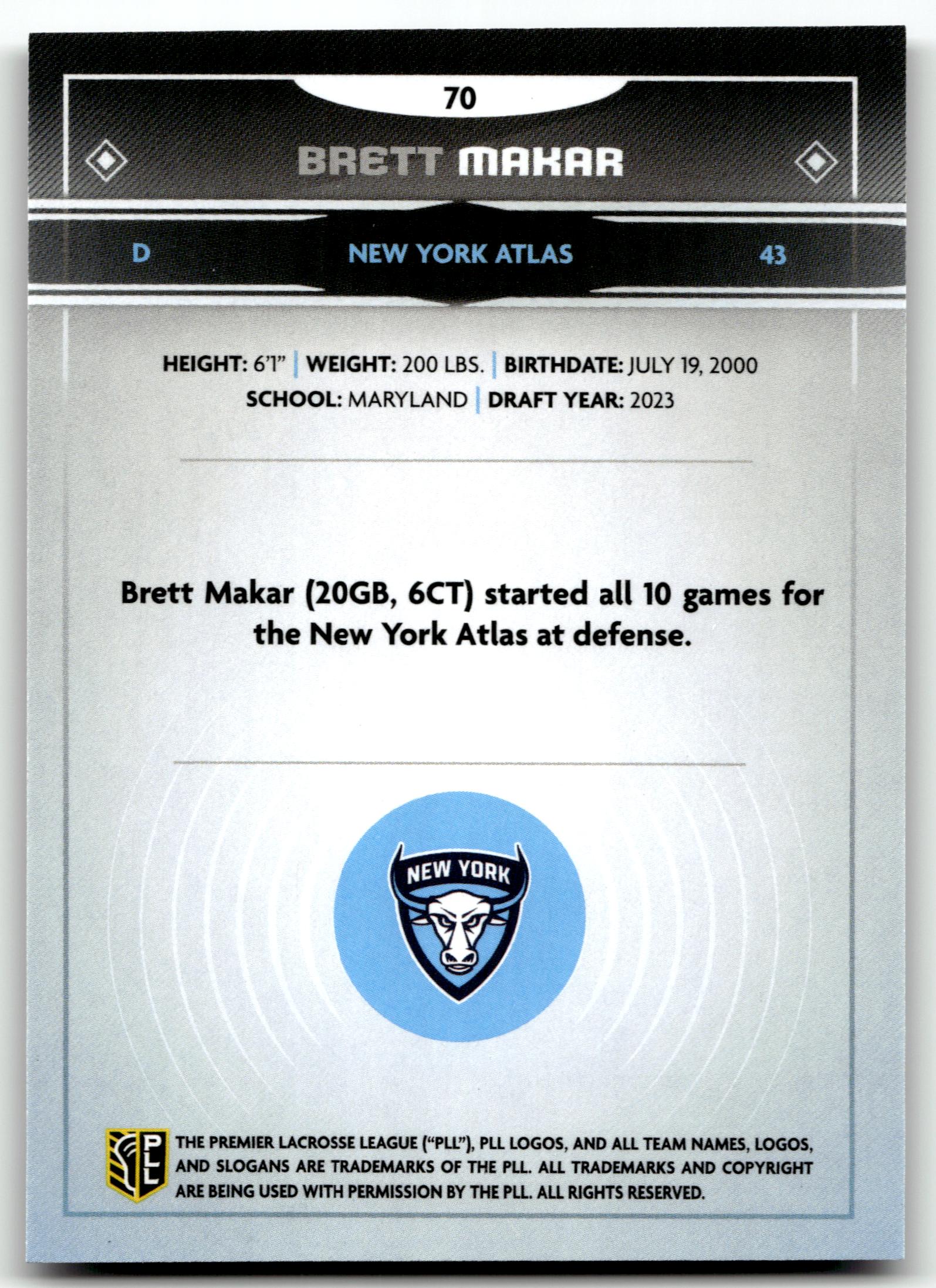 Brett Makar 2025 PLL Fieldside New York Atlas Cream Of The Cropped #70